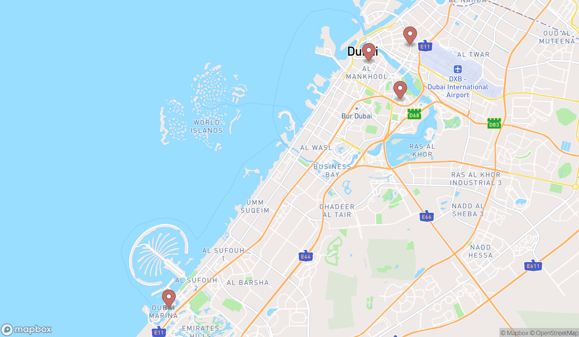 Map showing the ranked timeshare agencies in Dubai, Dubai