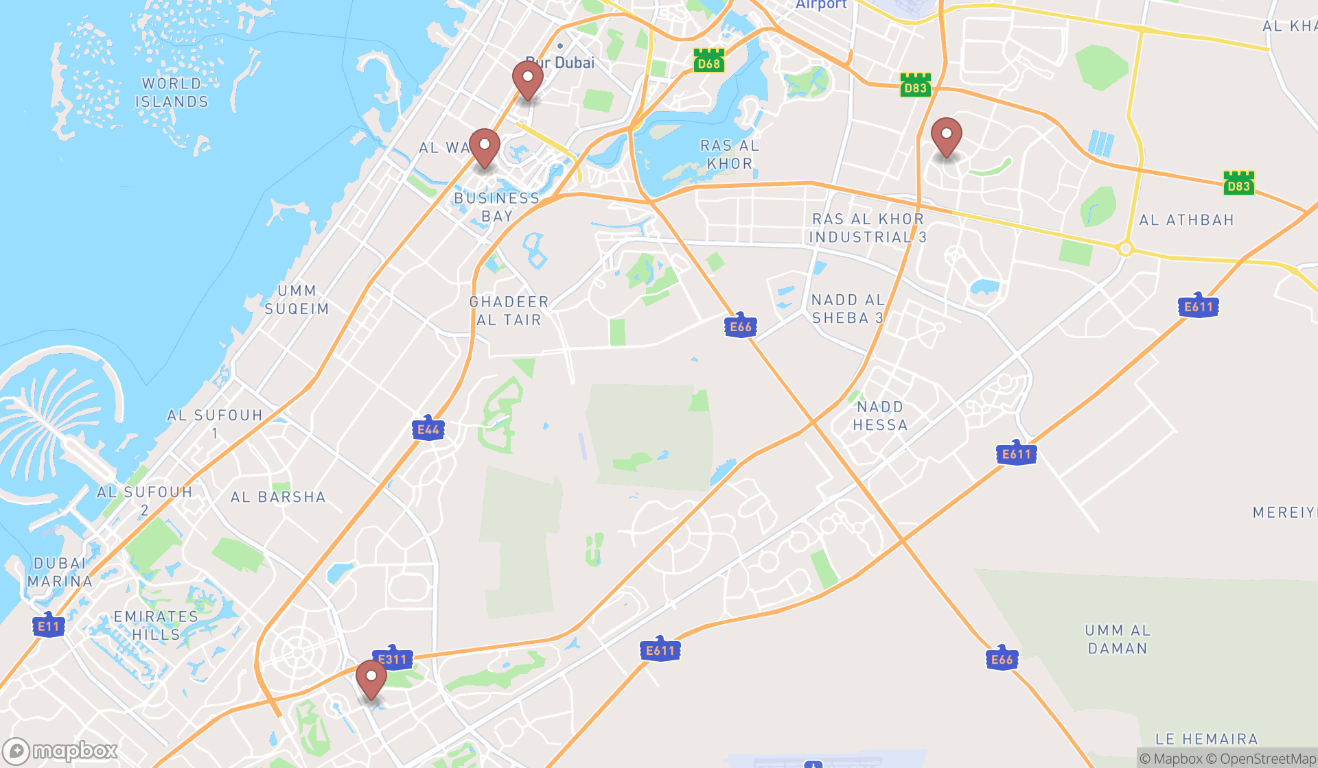 Map showing the ranked toast restaurants in Dubai, Dubai