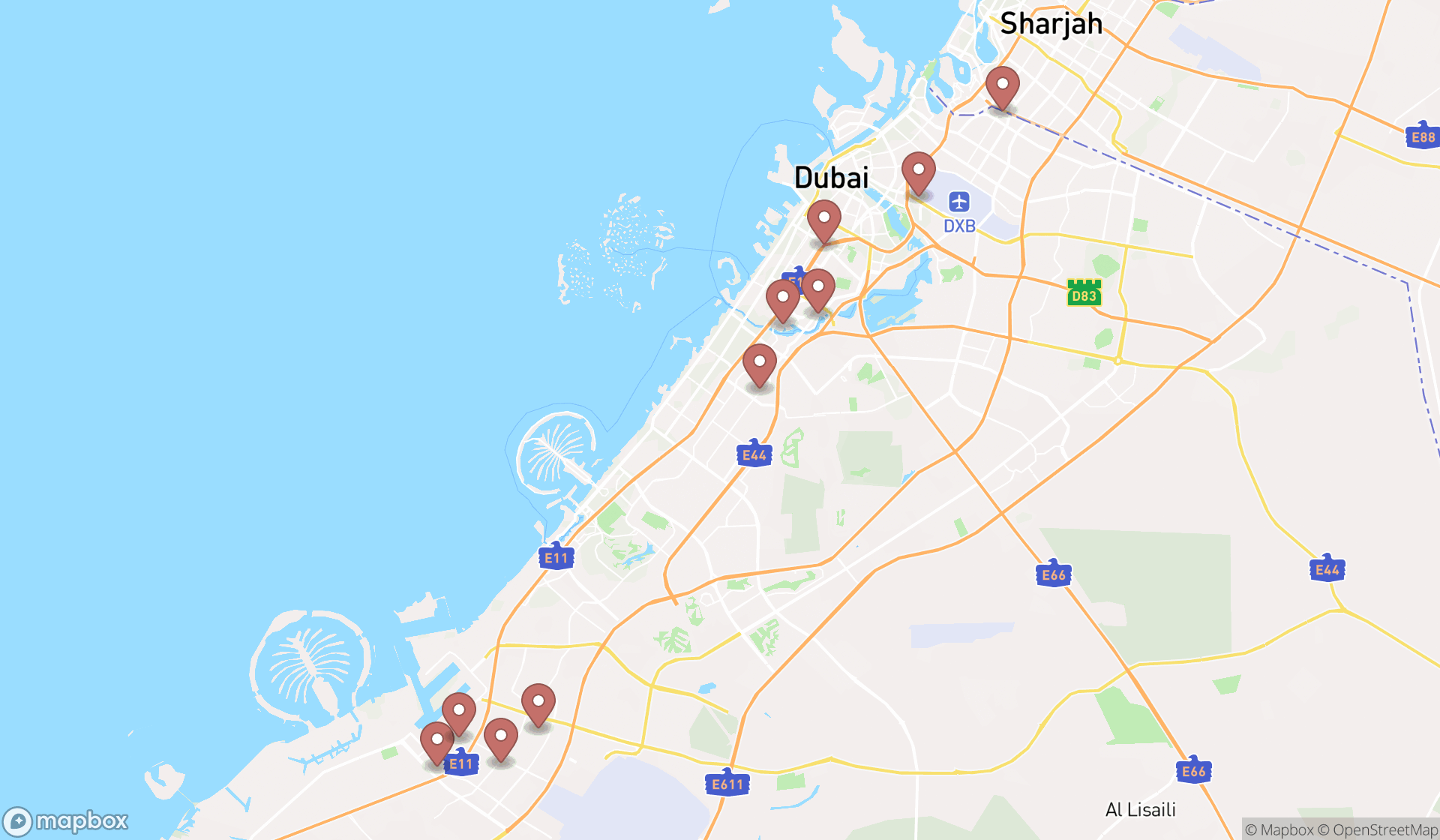 Map showing the ranked tobacco suppliers in Dubai, Dubai