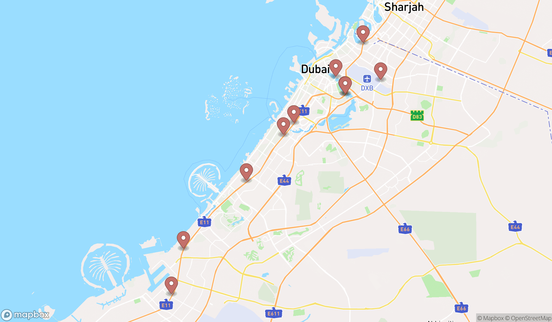 Map showing the ranked toll stations in Dubai, Dubai