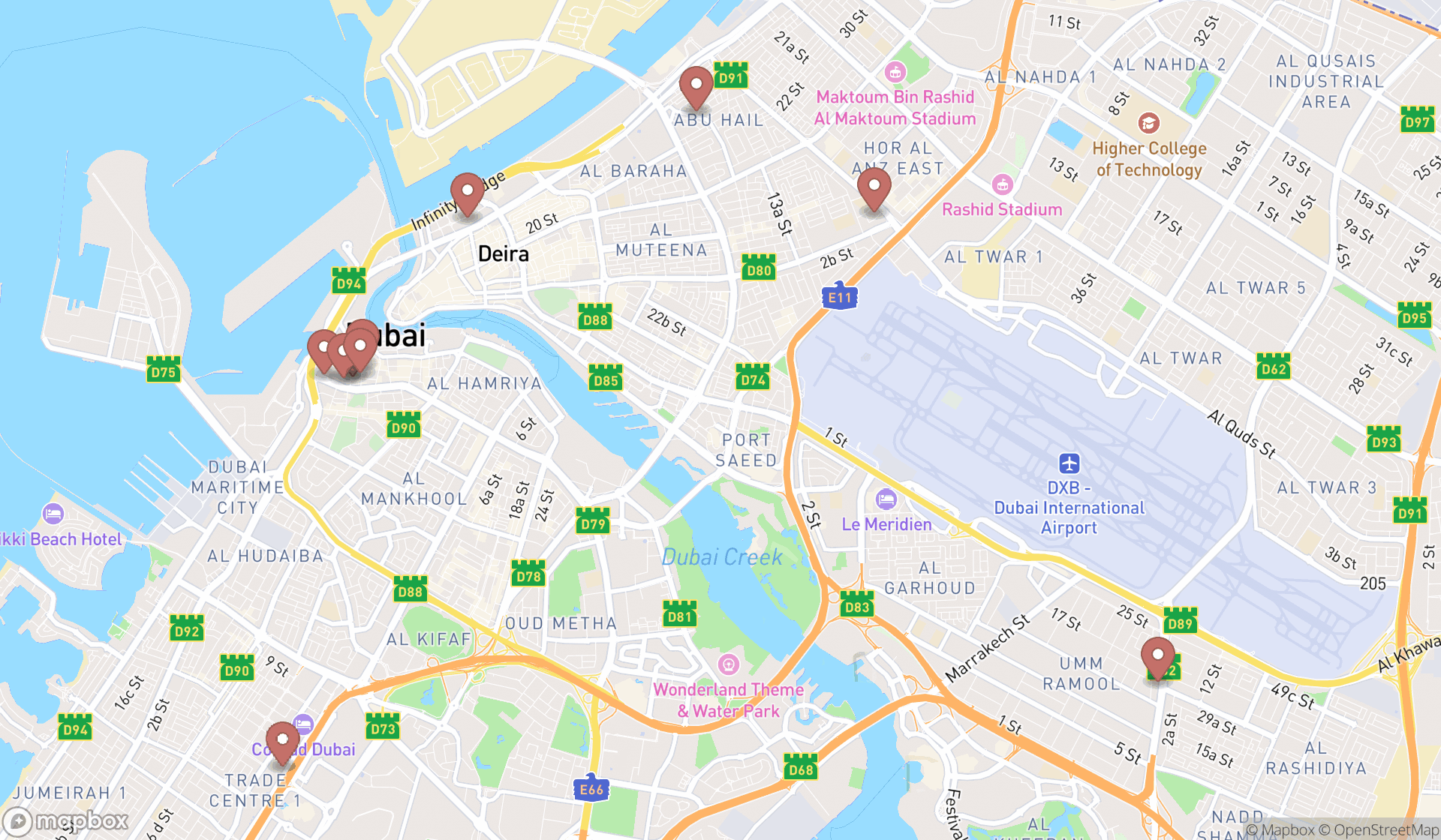 Map showing the ranked toner cartridge suppliers in Dubai, Dubai