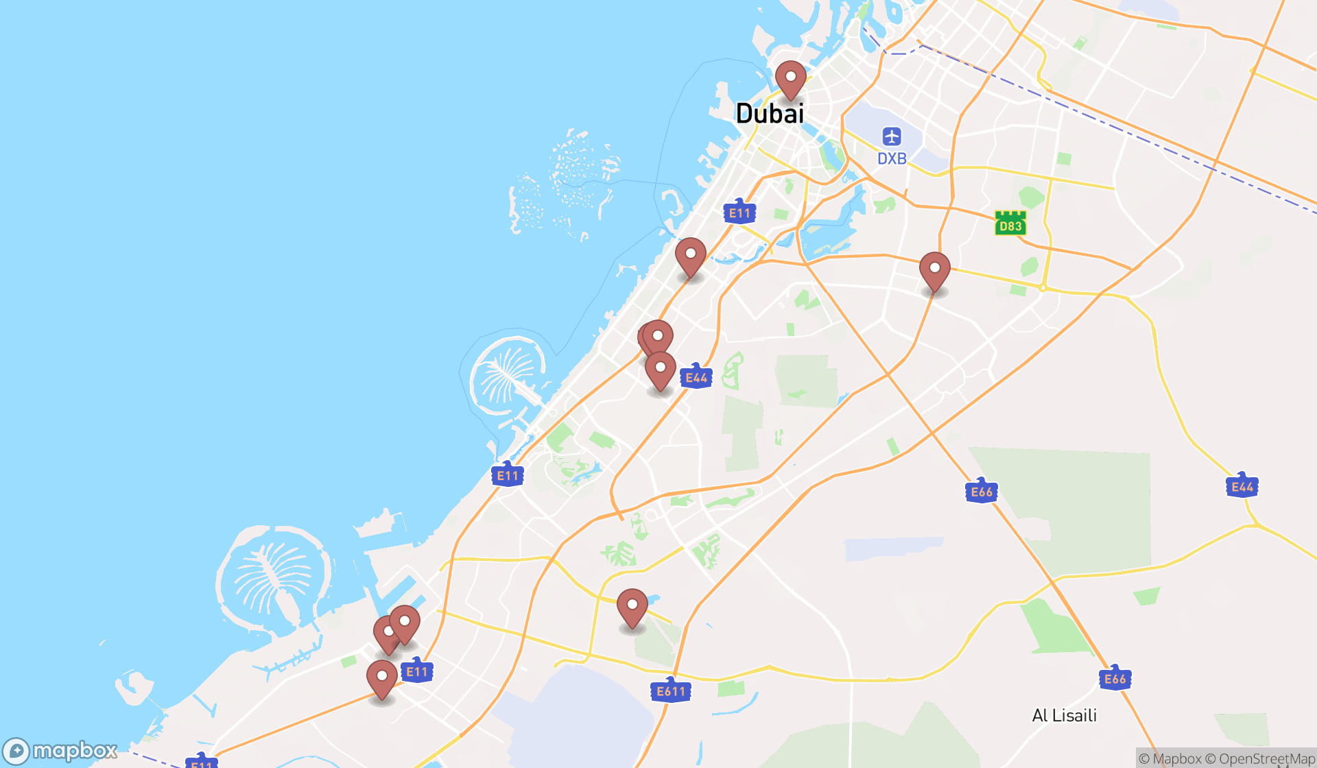 Map showing the ranked tool manufacturers in Dubai, Dubai