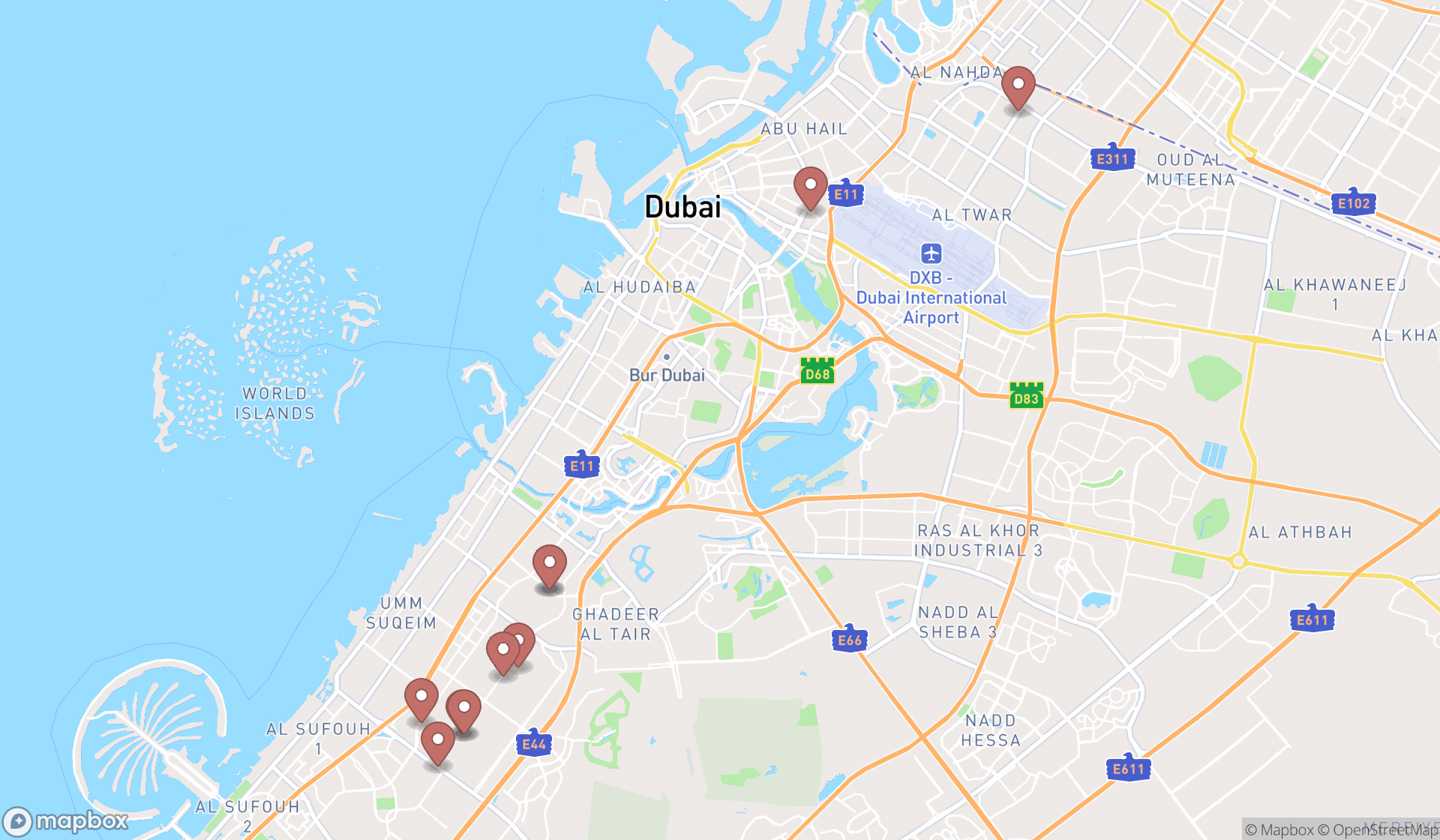 Map showing the ranked tool rental services in Dubai, Dubai