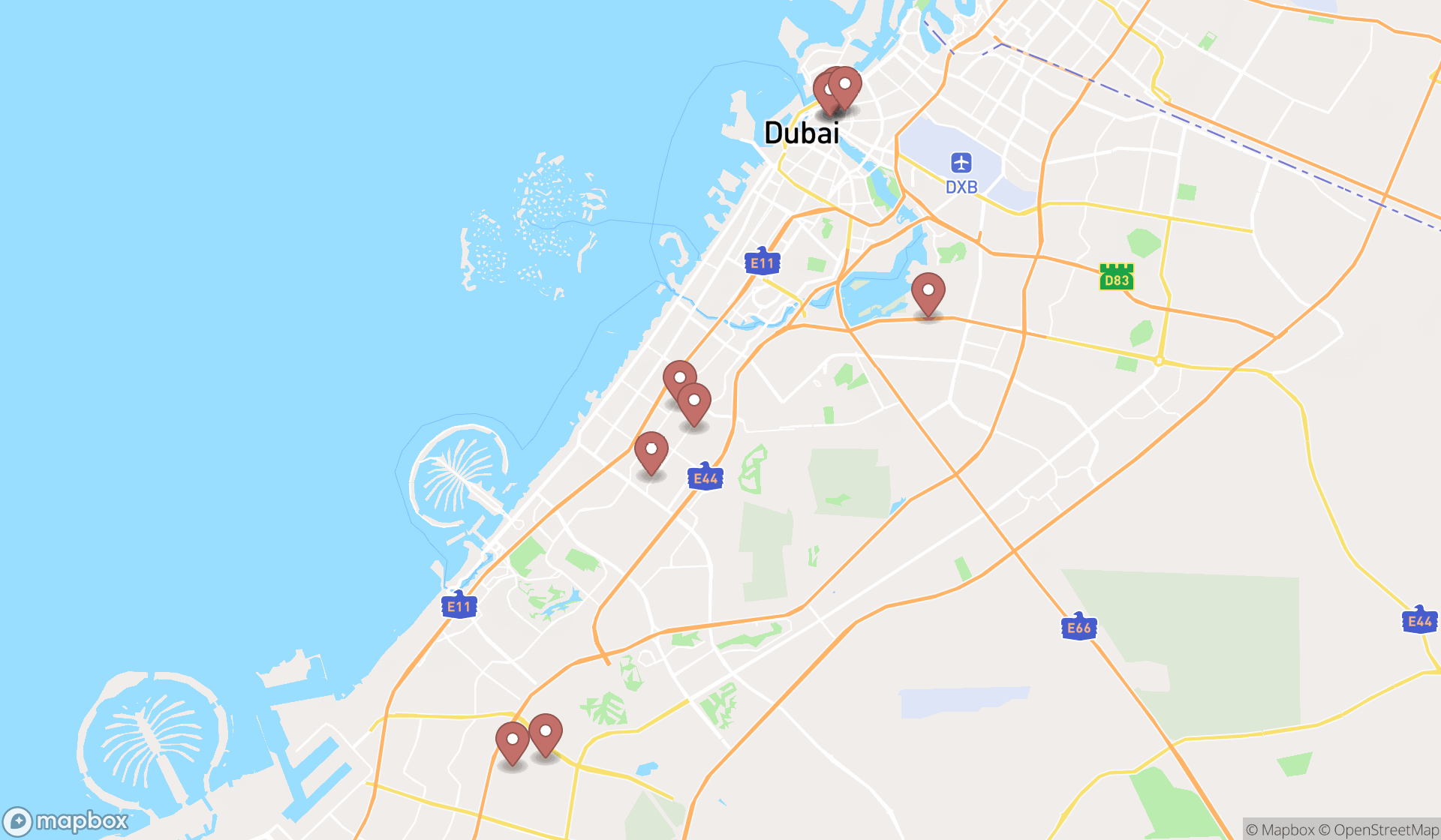 Map showing the ranked tool stores in Dubai, Dubai