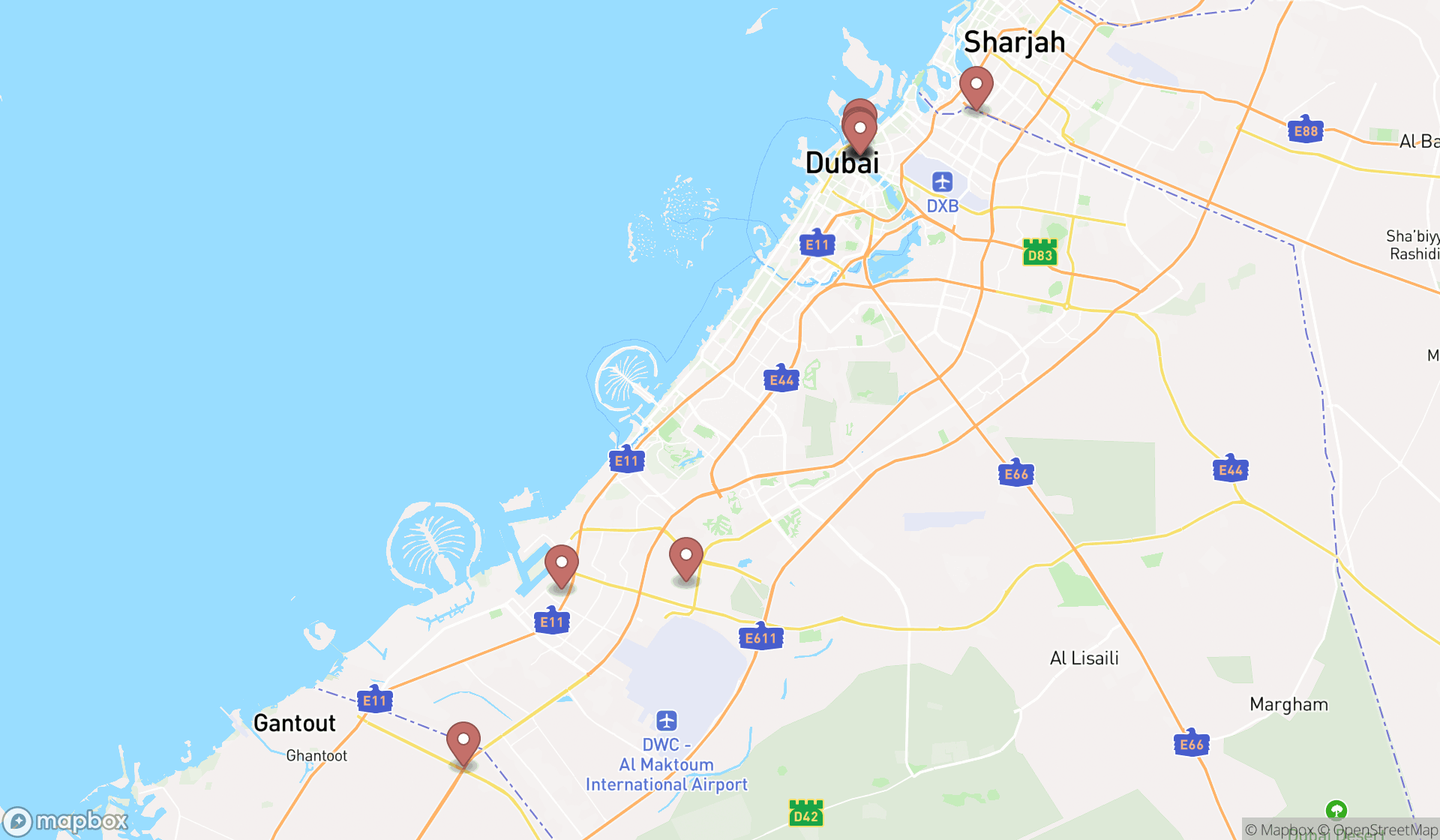 Map showing the ranked tool wholesalers in Dubai, Dubai