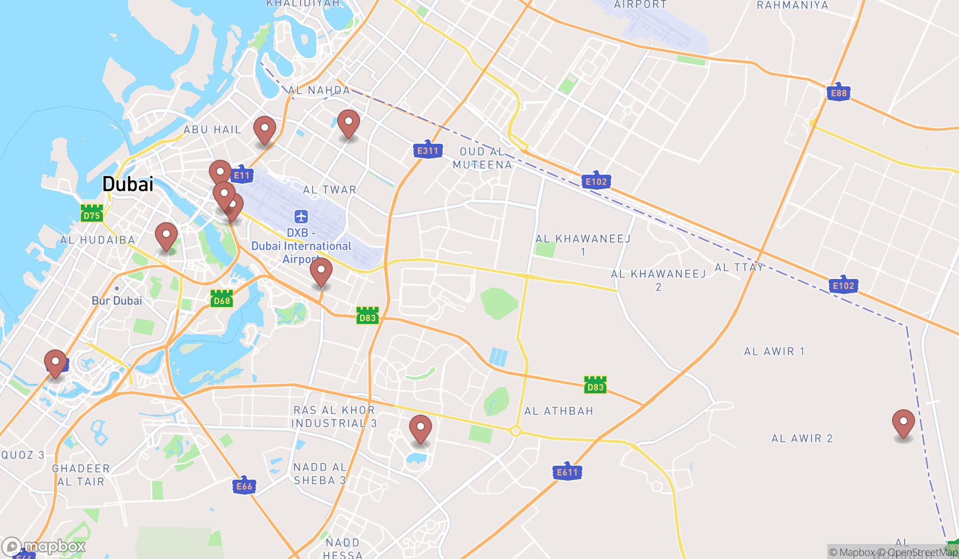 Map showing the ranked tour agencies in Dubai, Dubai