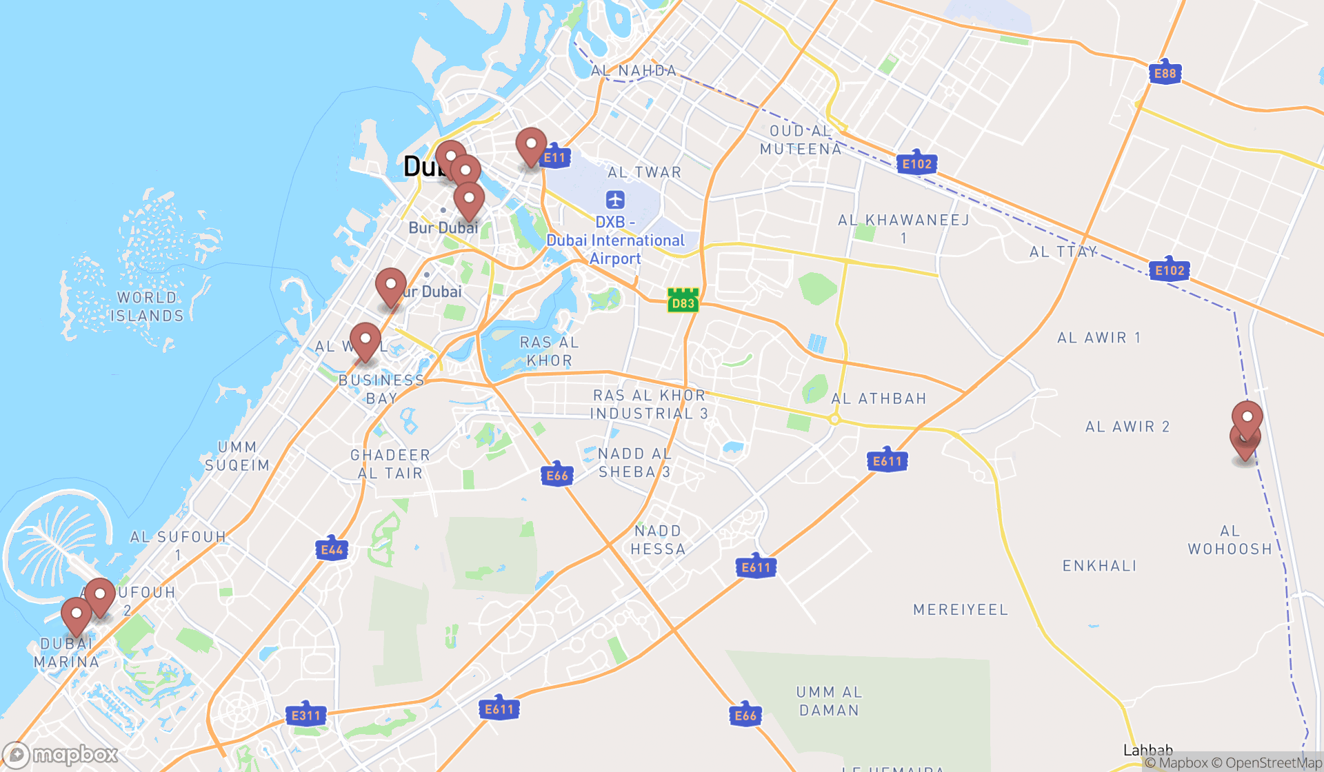 Map showing the ranked tour operators in Dubai, Dubai