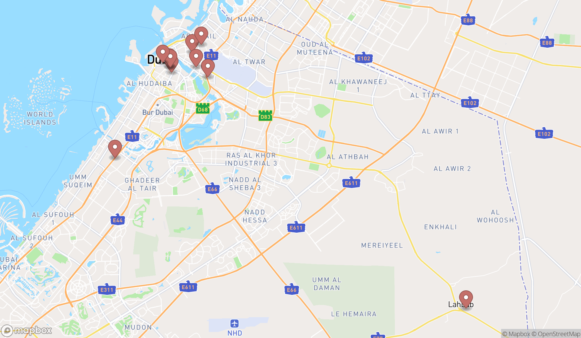 Map showing the ranked tourist information centers in Dubai, Dubai