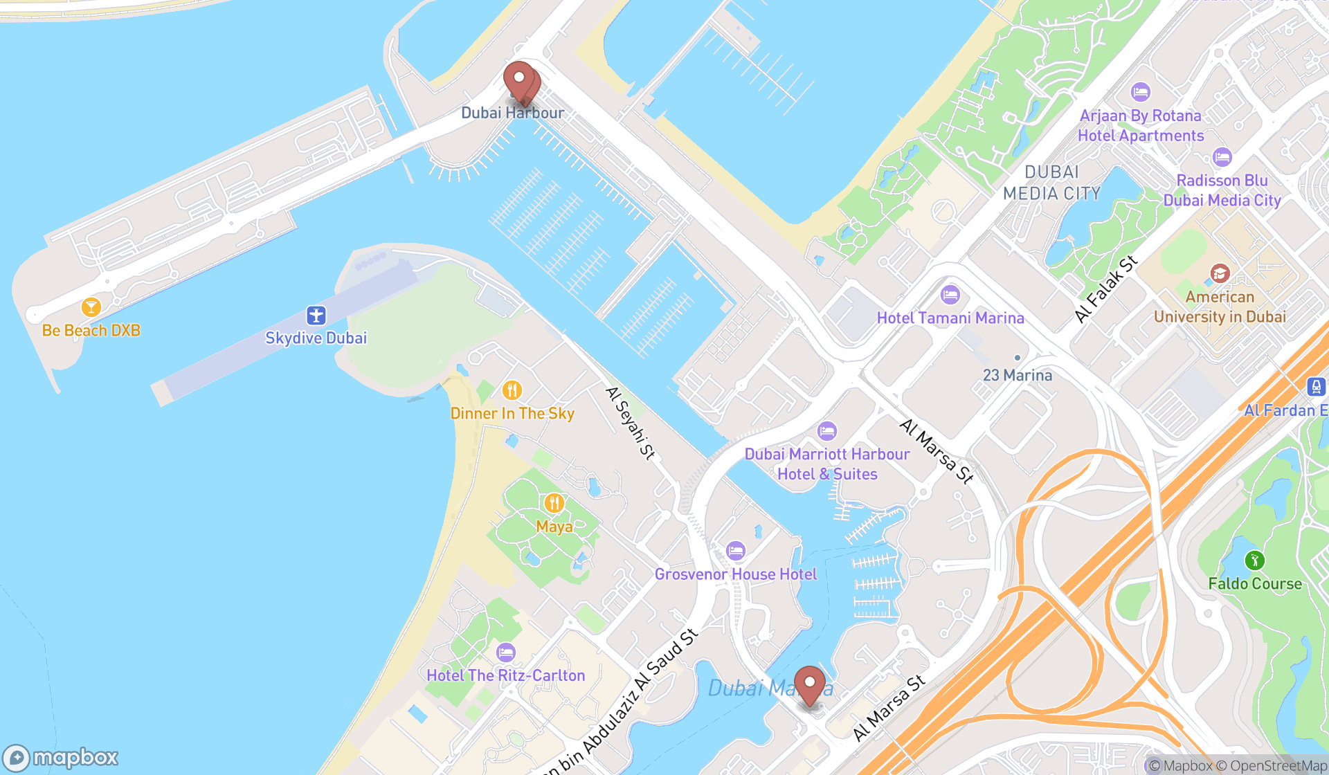 Map showing the ranked tours in Dubai, Dubai