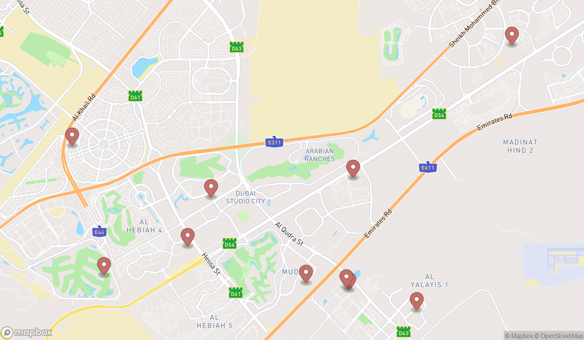 Map showing the ranked townhouse complexes in Dubai, Dubai