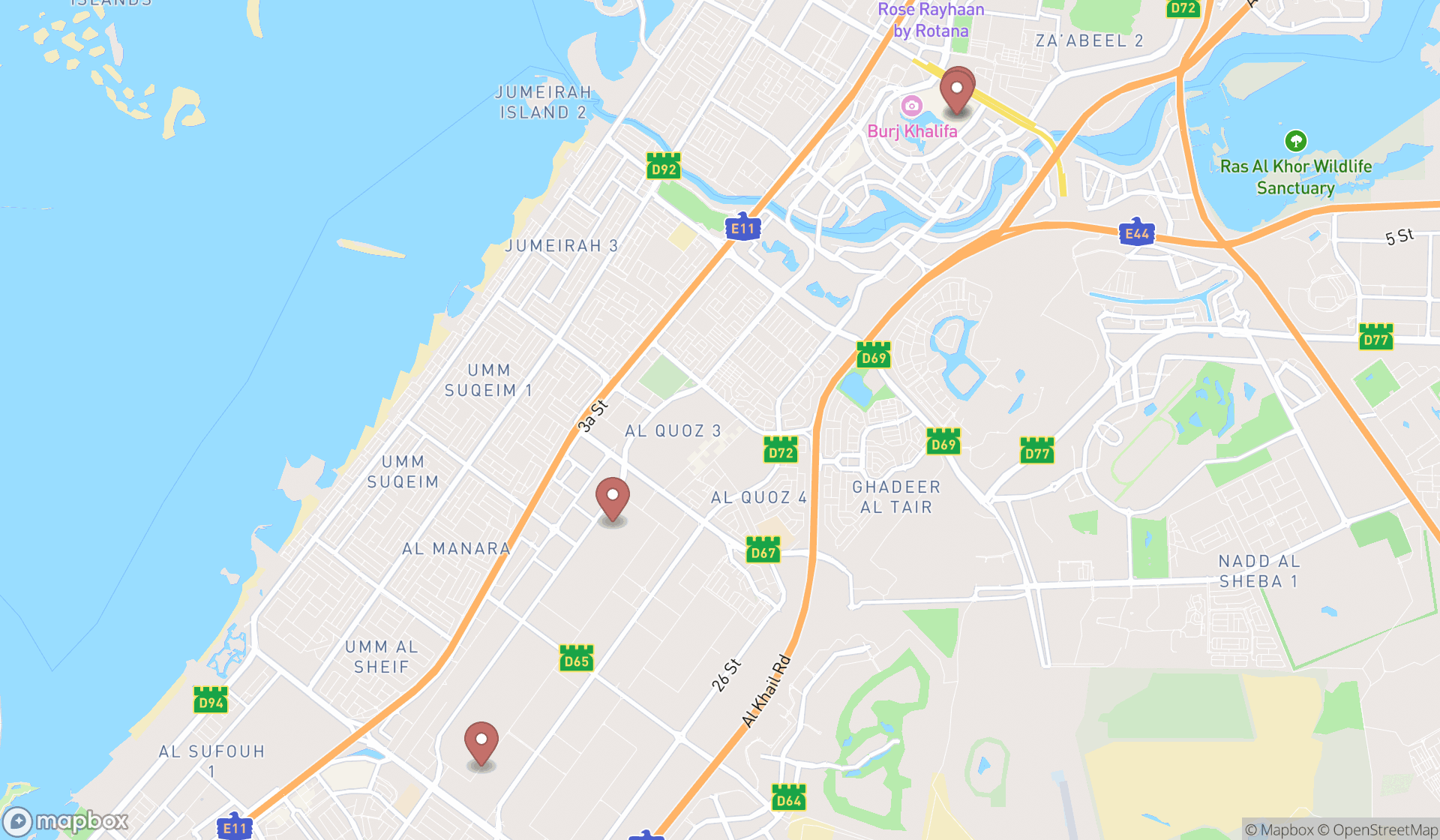 Map showing the ranked toy shops in Dubai, Dubai