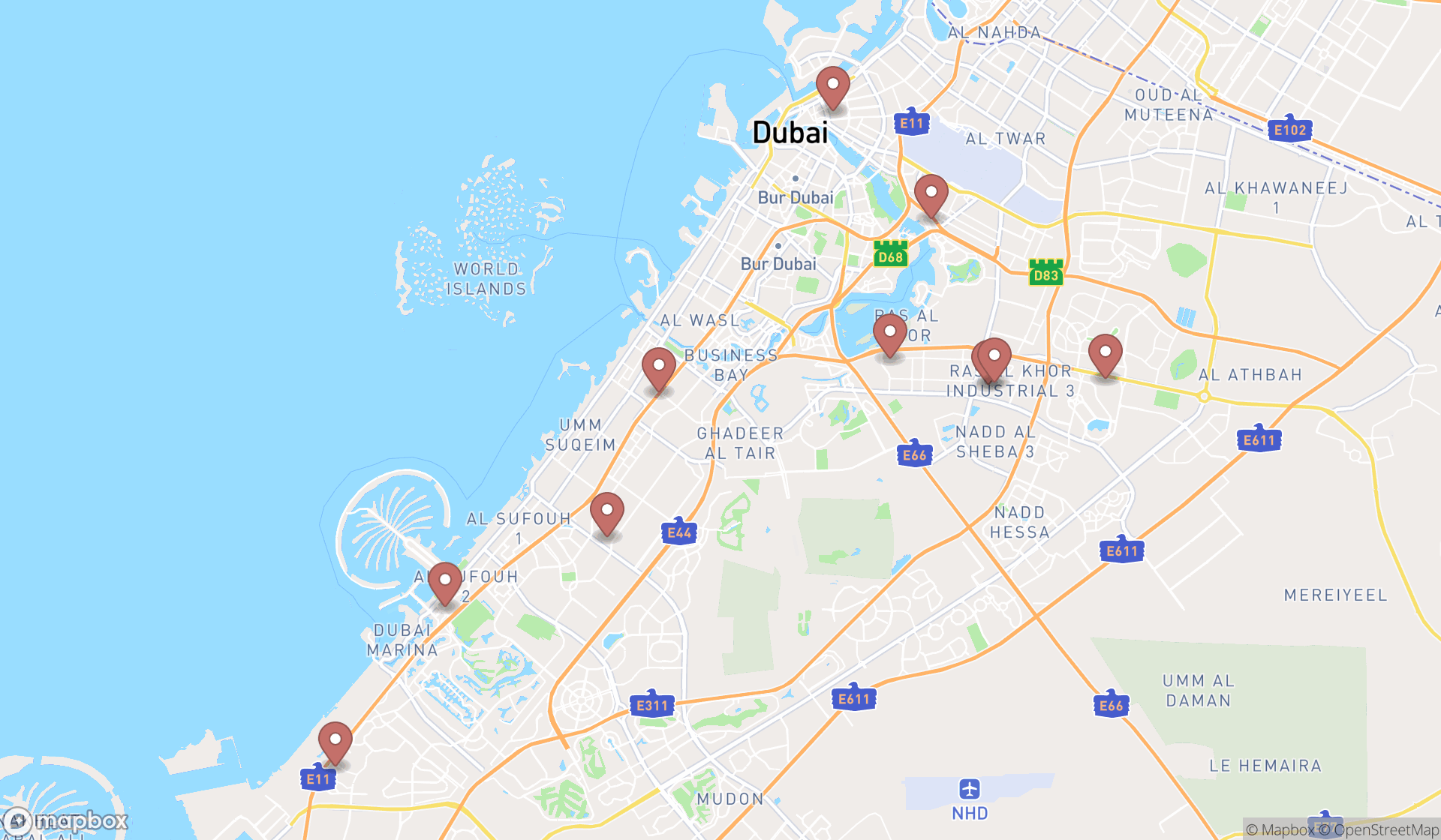 Map showing the ranked toyota dealers in Dubai, Dubai