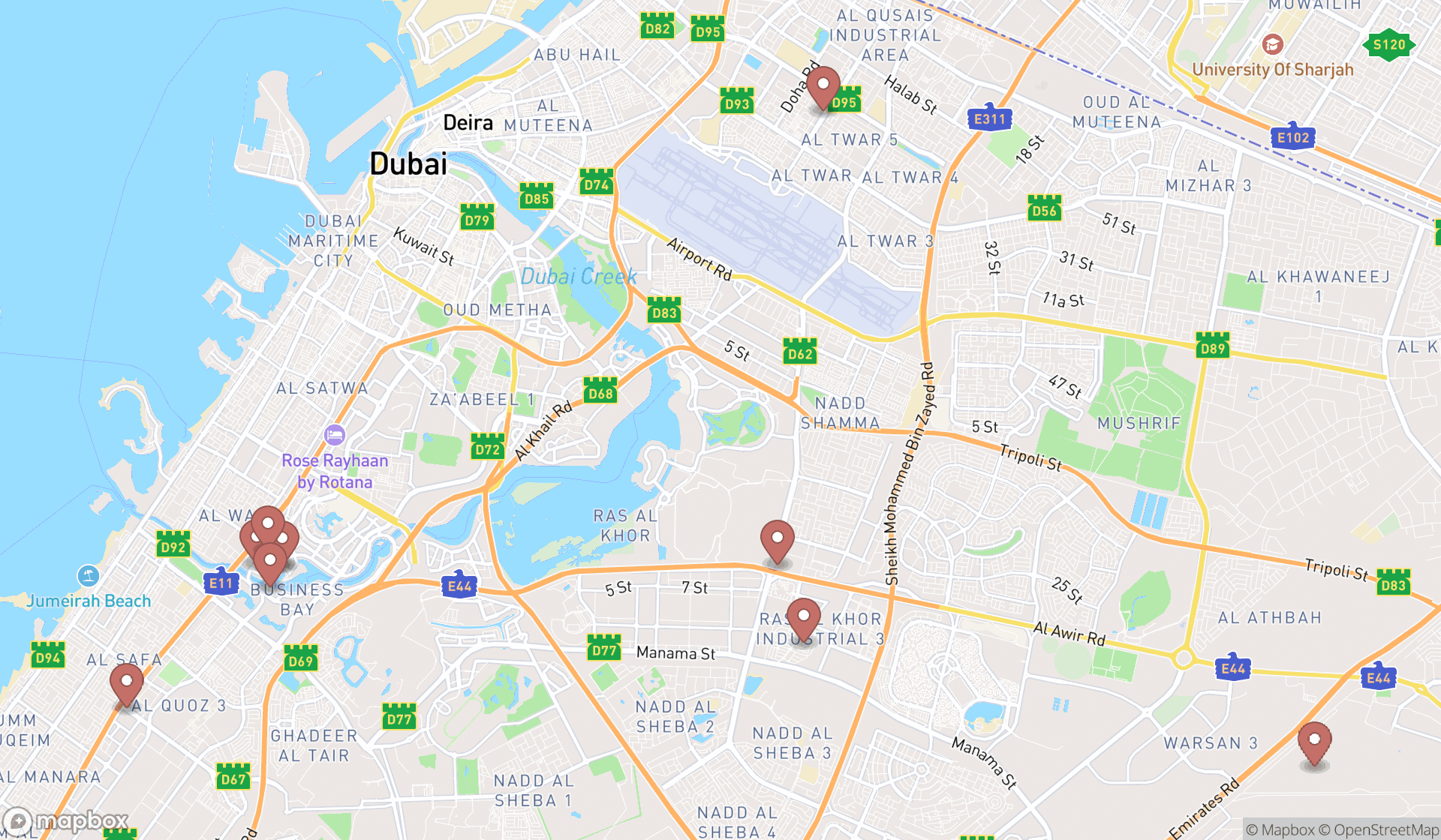 Map showing the ranked tractor dealers in Dubai, Dubai