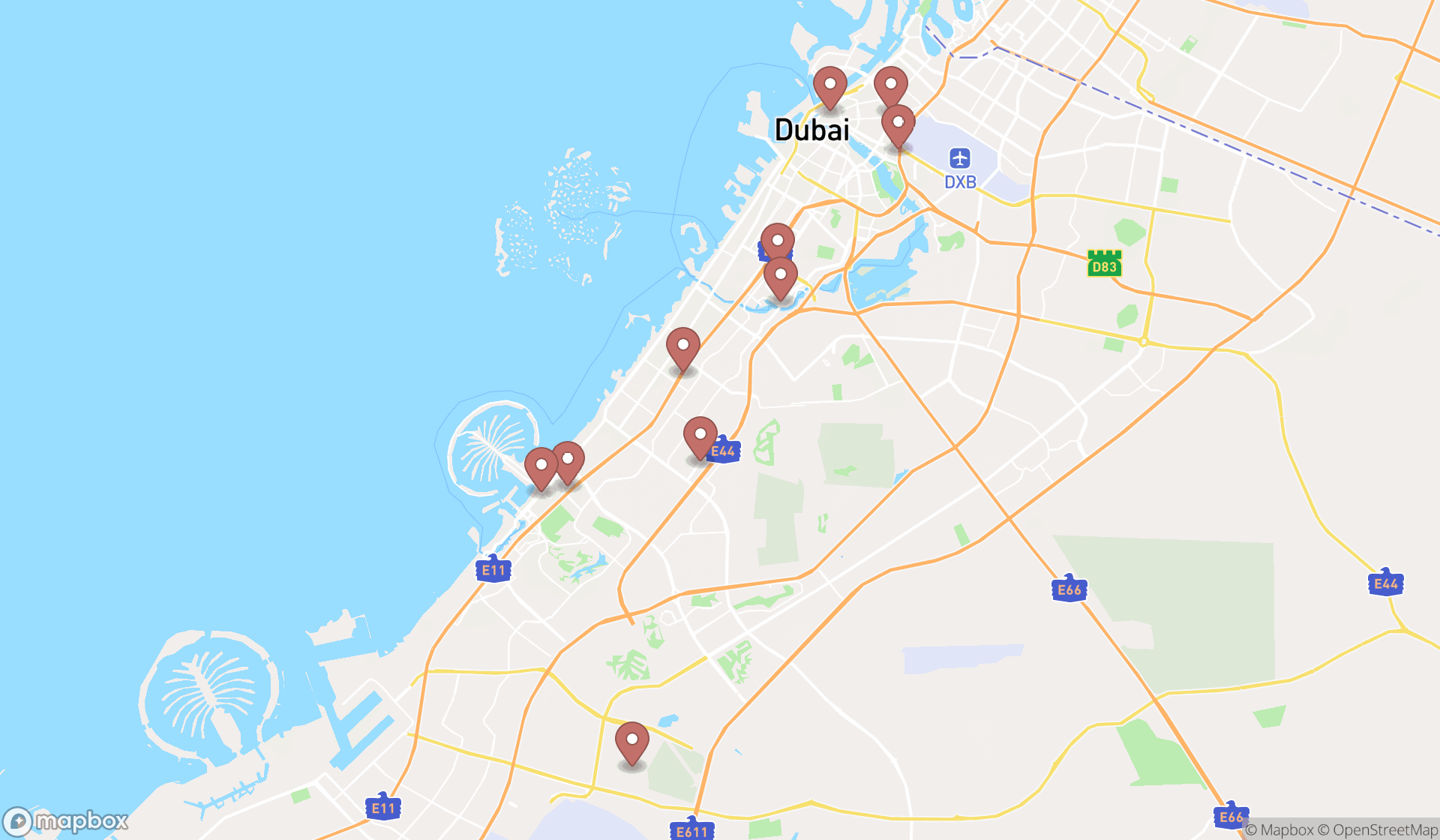 Map showing the ranked trade fair construction companies in Dubai, Dubai