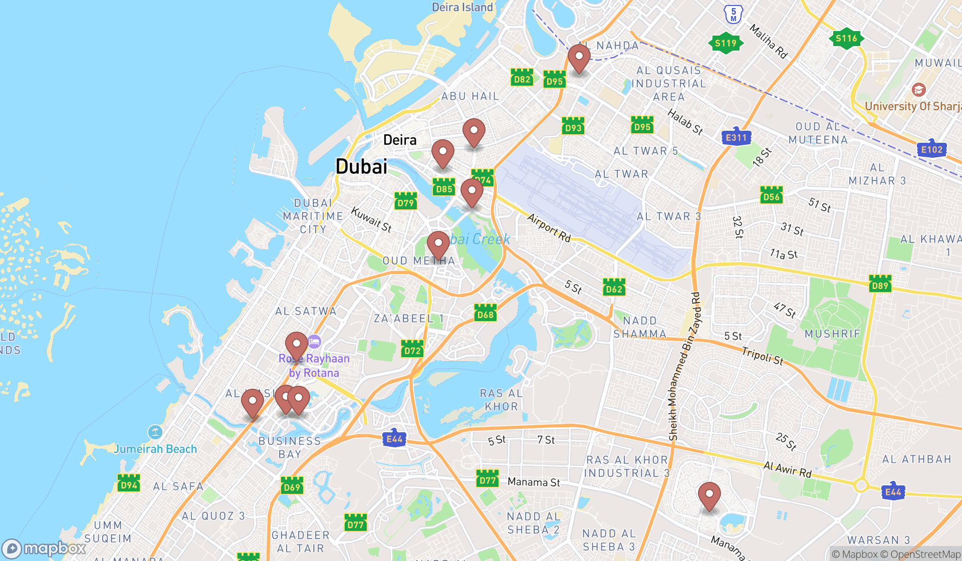 Map showing the ranked trade schools in Dubai, Dubai