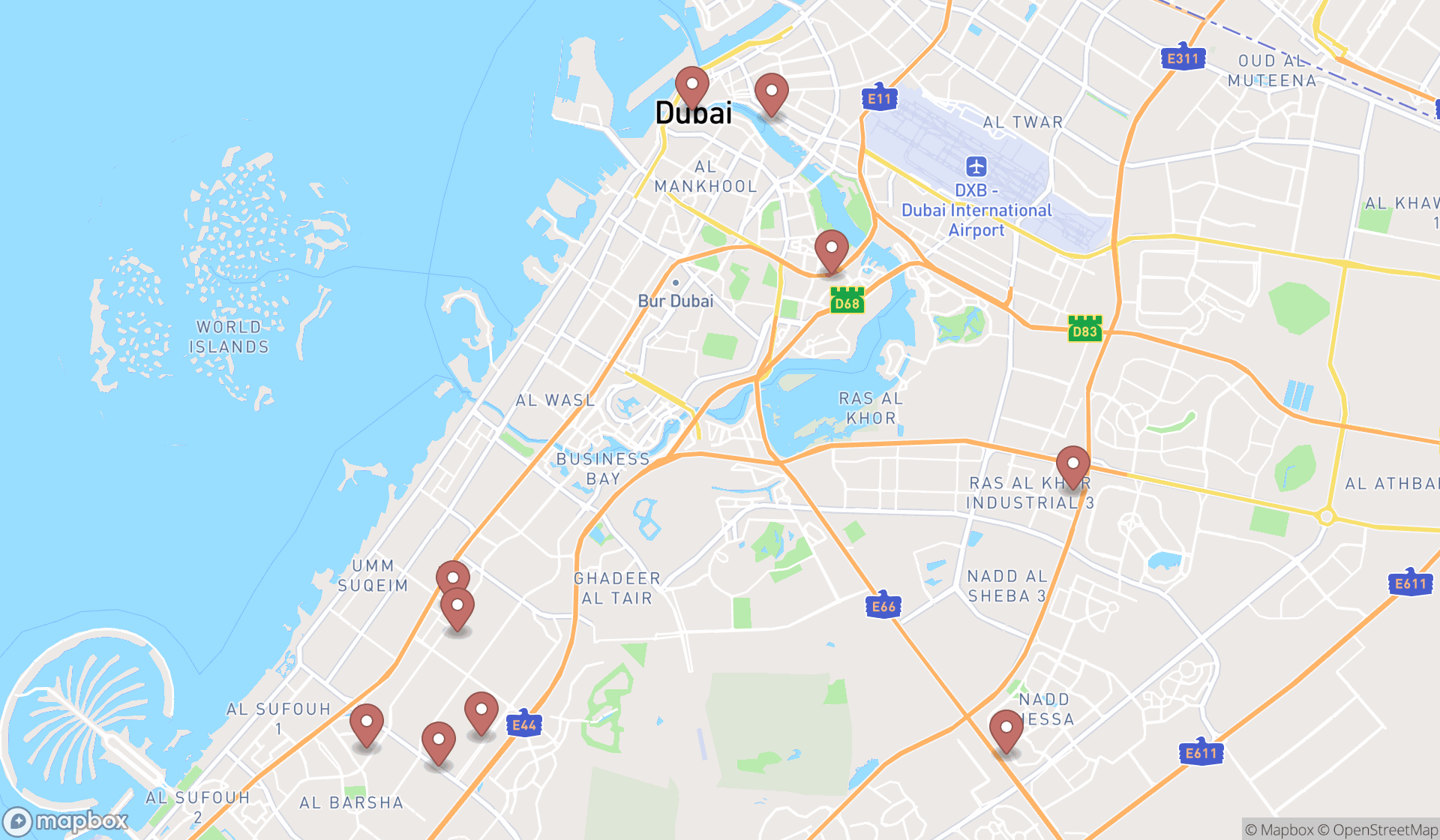 Map showing the ranked trading card stores in Dubai, Dubai
