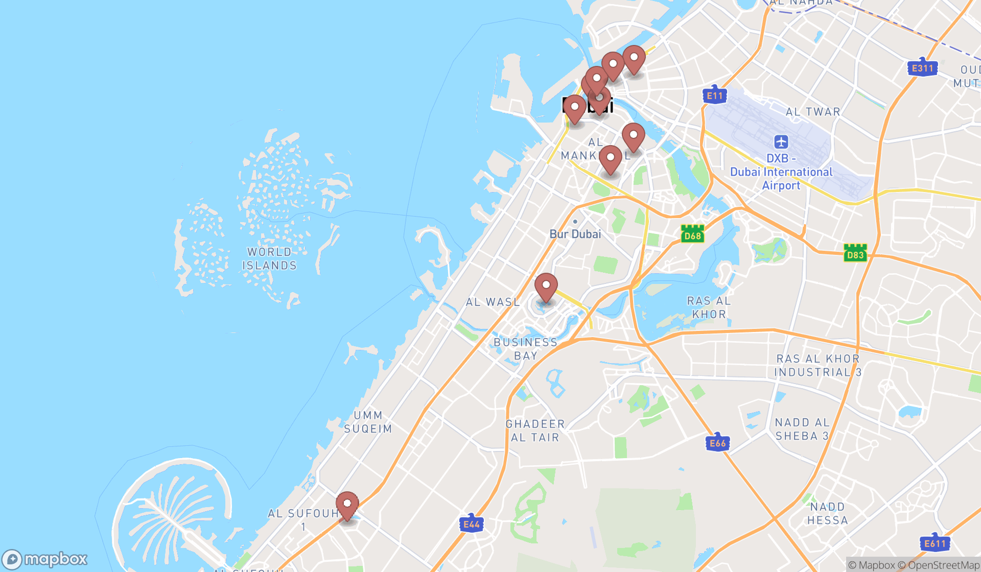Map showing the ranked traditional markets in Dubai, Dubai