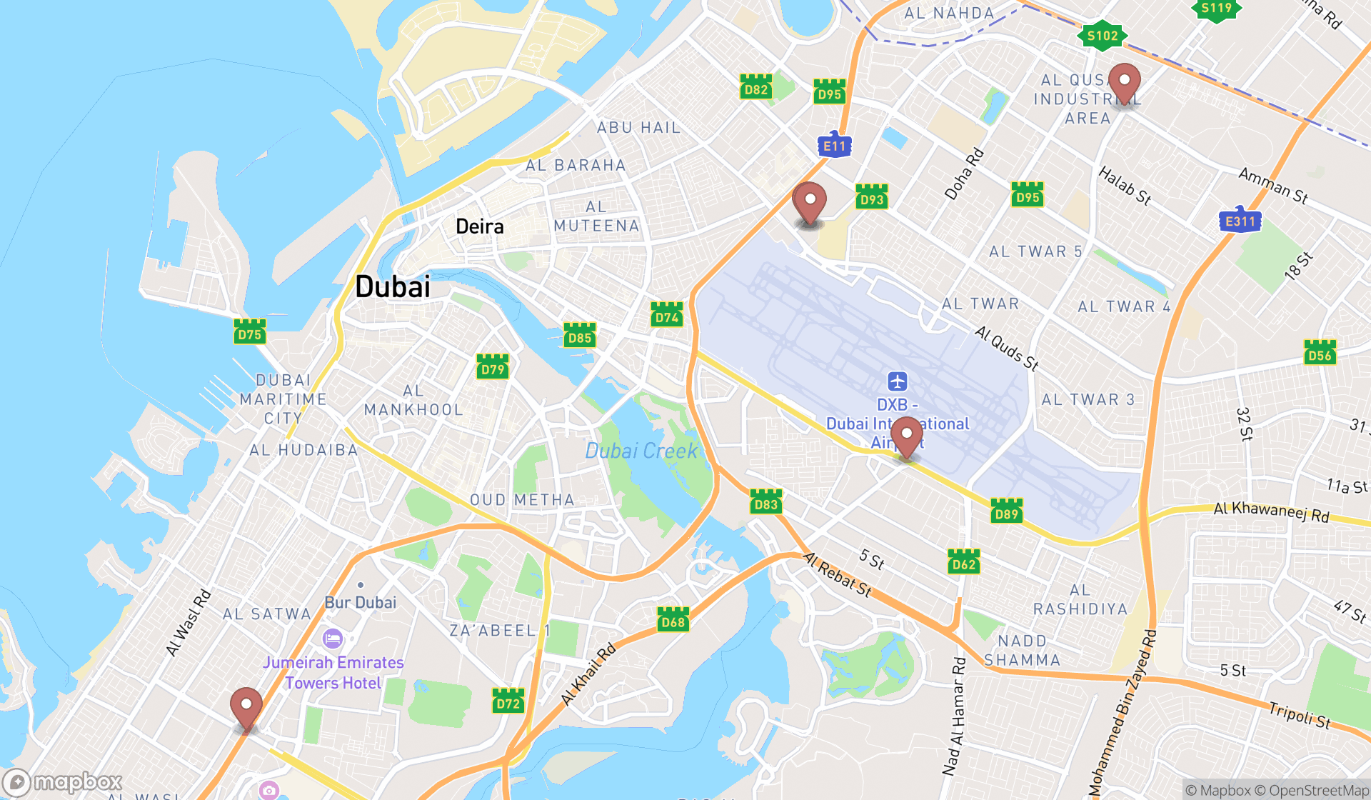 Map showing the ranked traffic officers in Dubai, Dubai