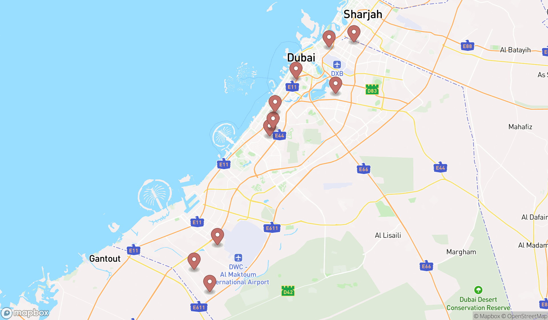 Map showing the ranked trailer rental services in Dubai, Dubai