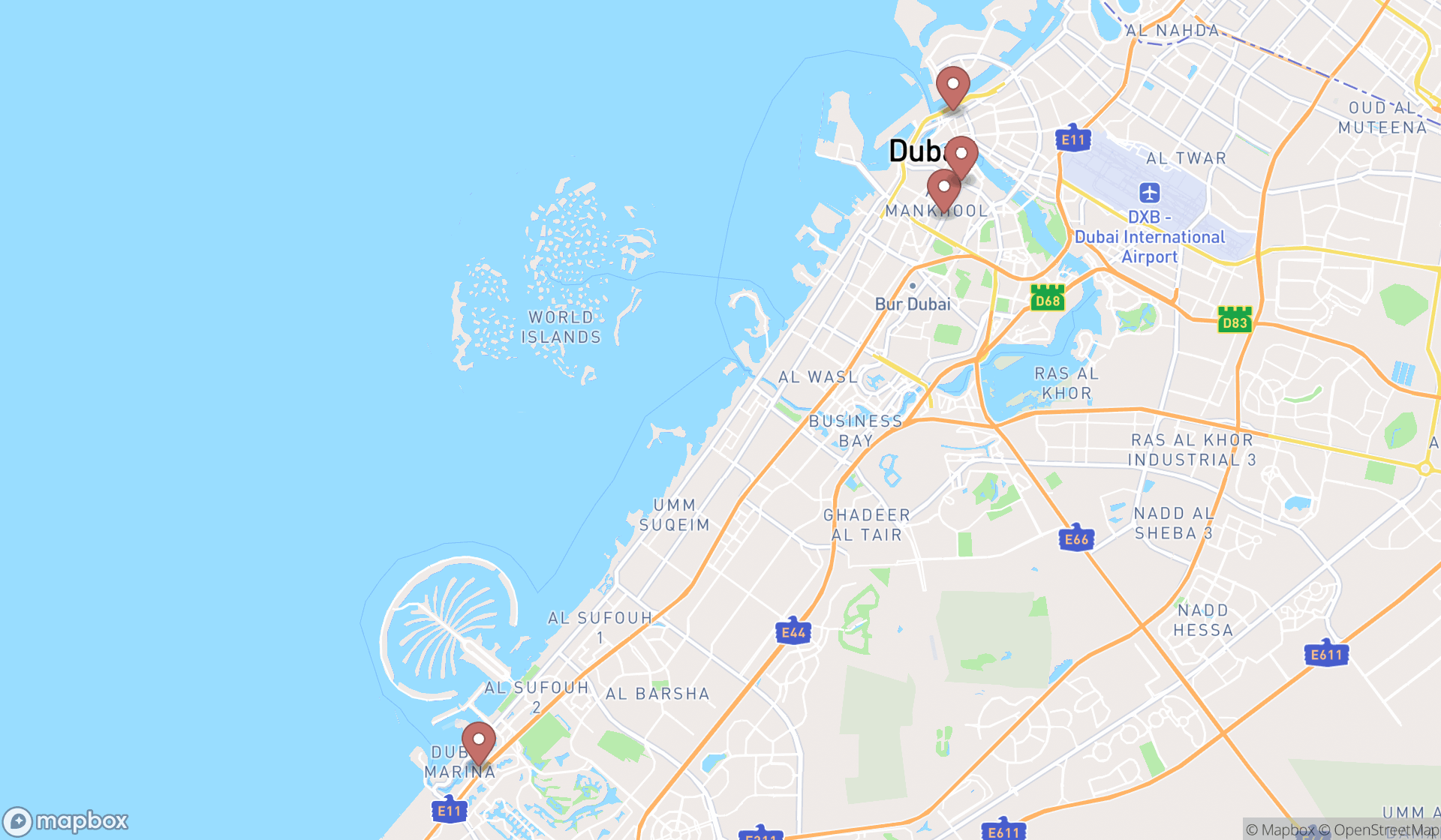 Map showing the ranked train stations in Dubai, Dubai