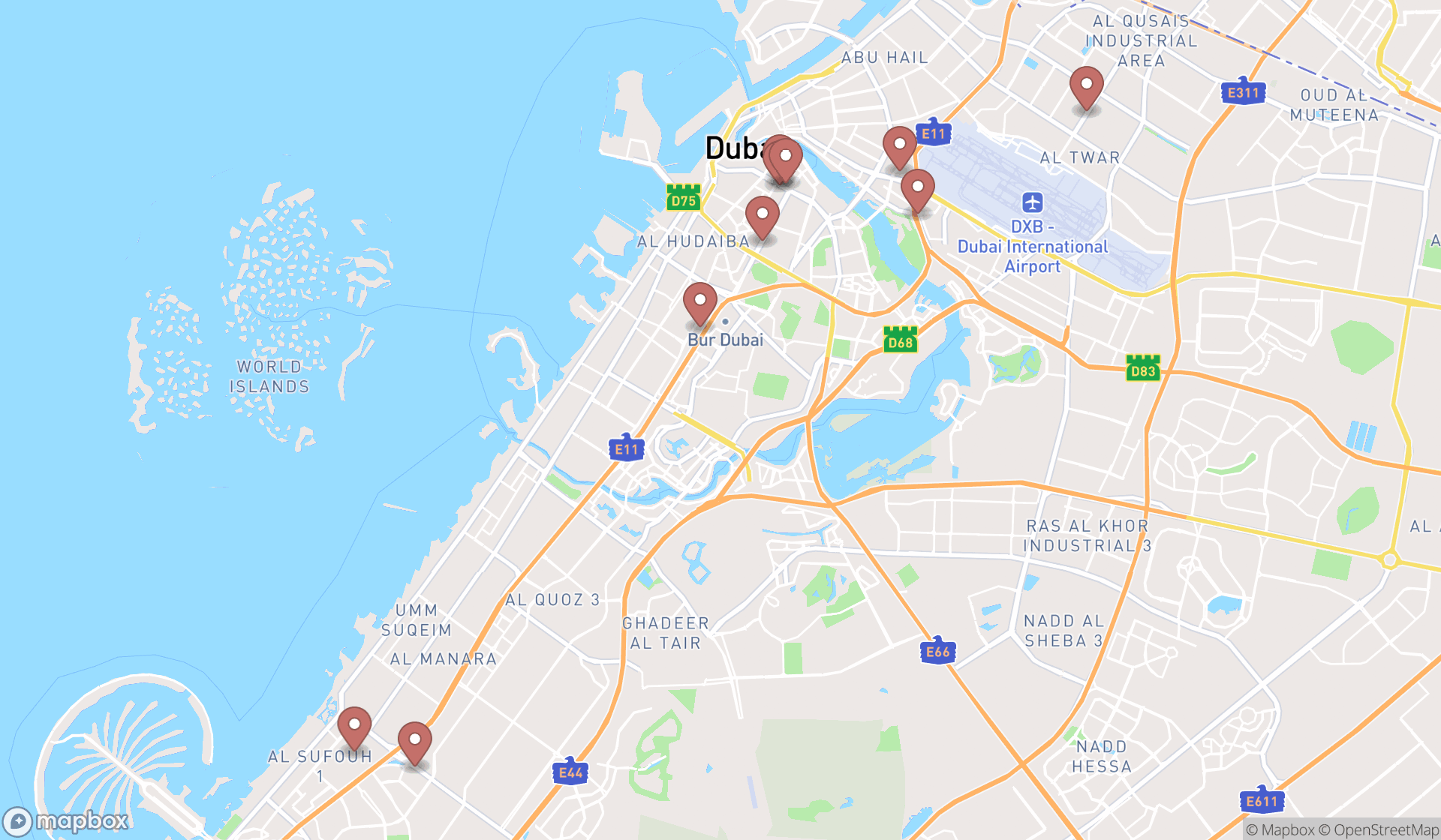 Map showing the ranked training centers in Dubai, Dubai