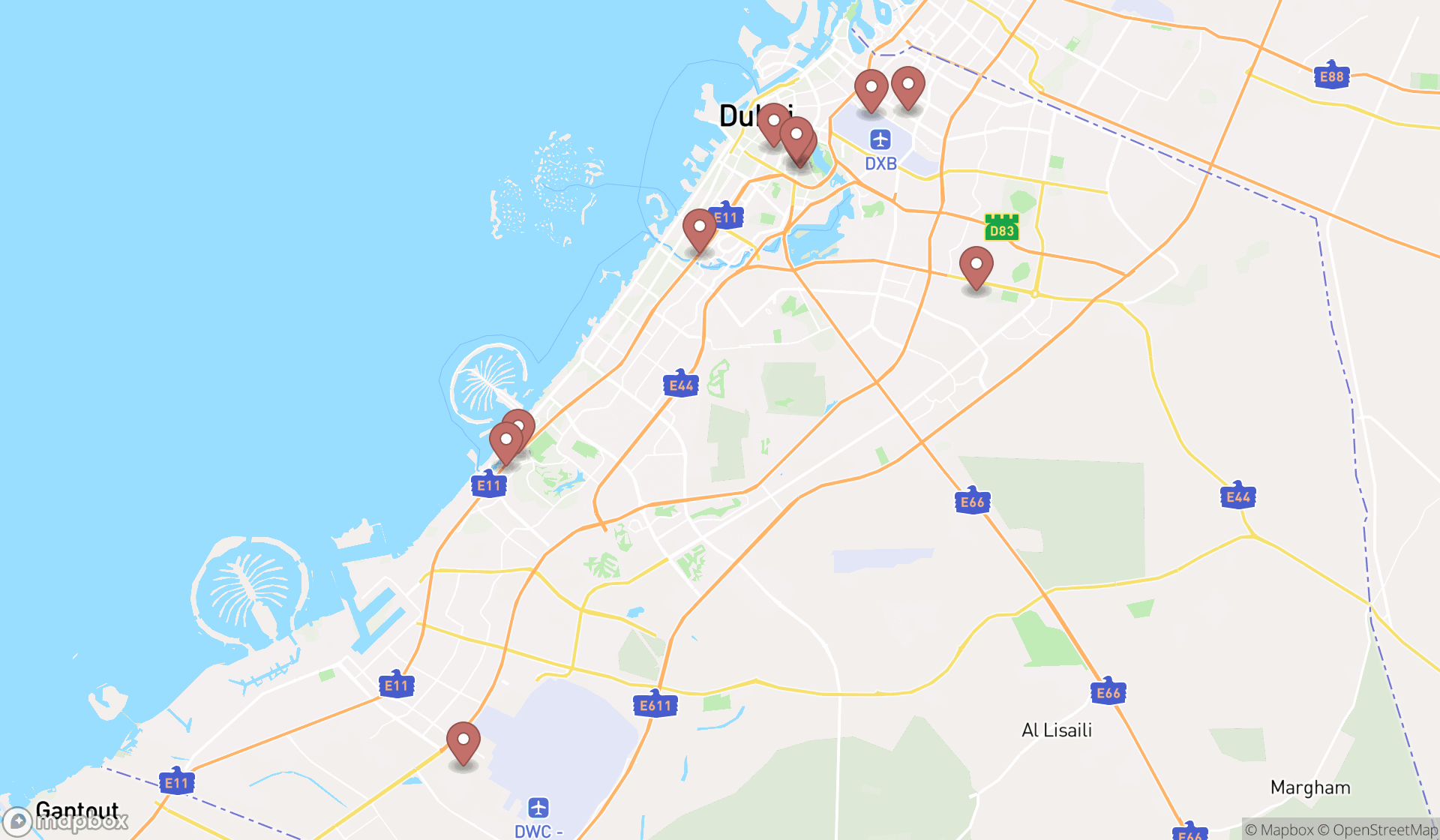 Map showing the ranked training centres in Dubai, Dubai