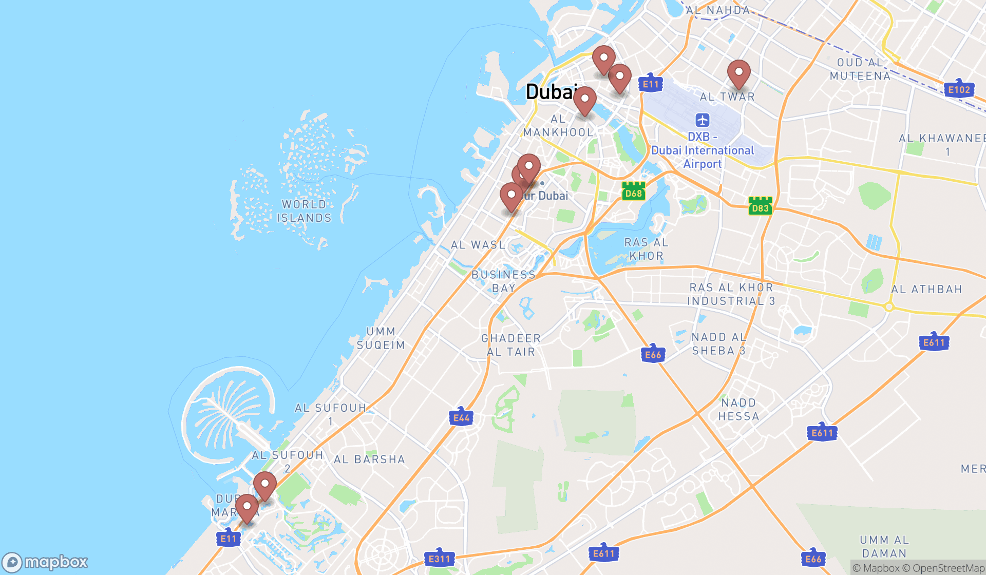 Map showing the ranked translation services in Dubai, Dubai
