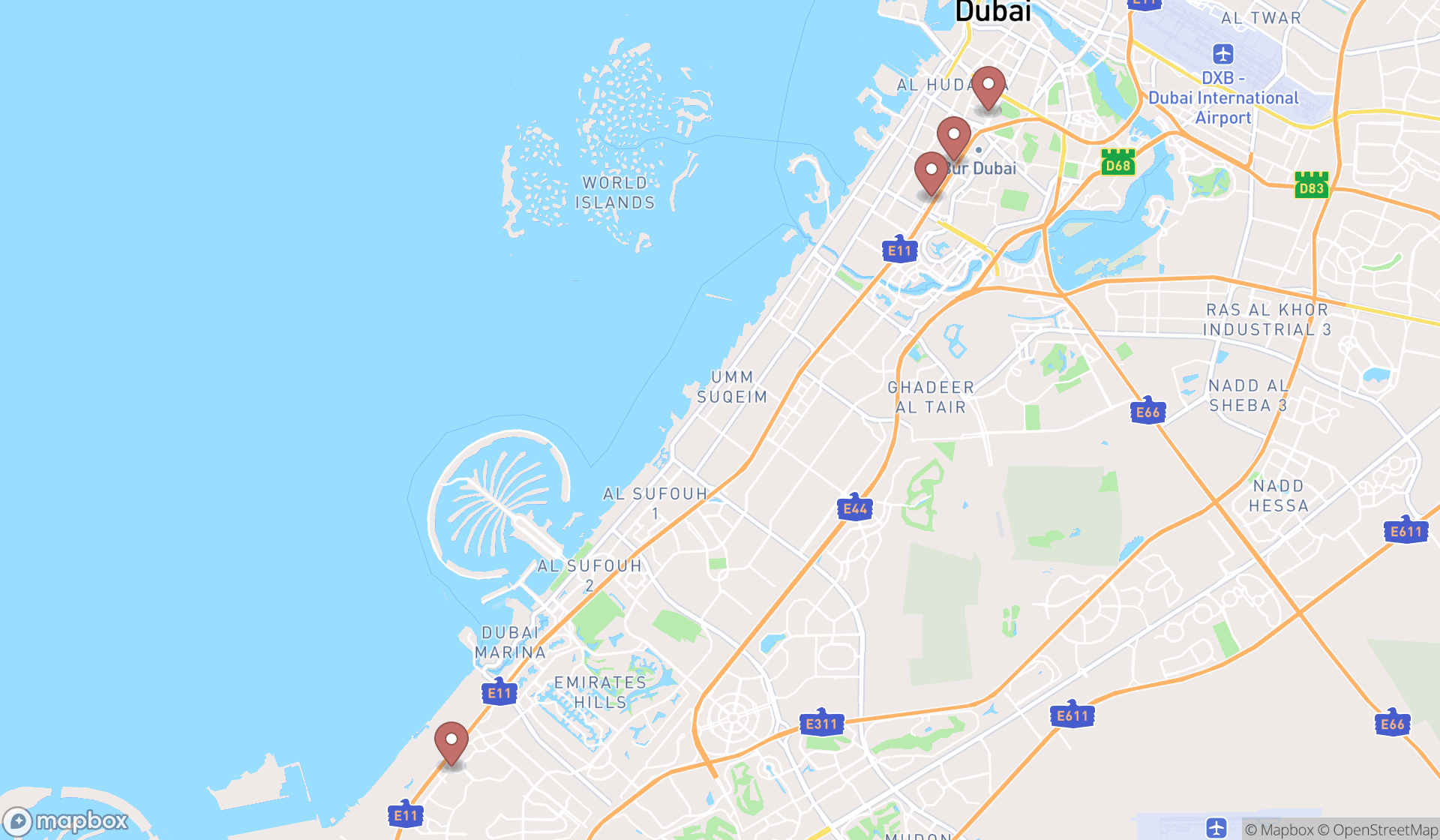 Map showing the ranked translators in Dubai, Dubai
