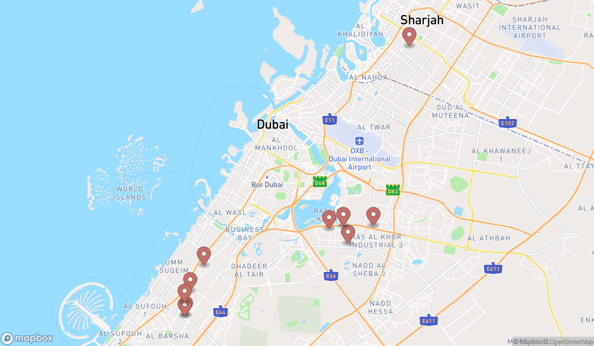 Map showing the ranked transmission shops in Dubai, Dubai