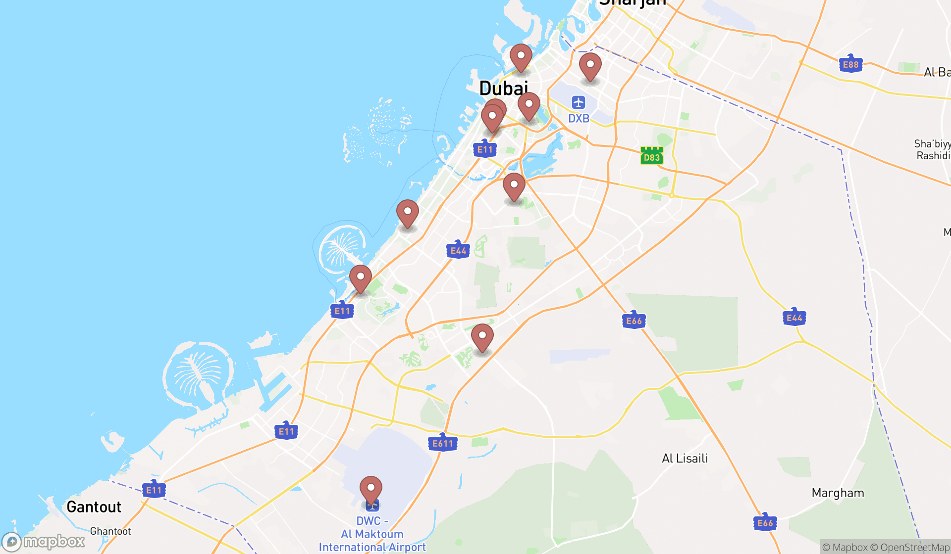 Map showing the ranked travel clinics in Dubai, Dubai