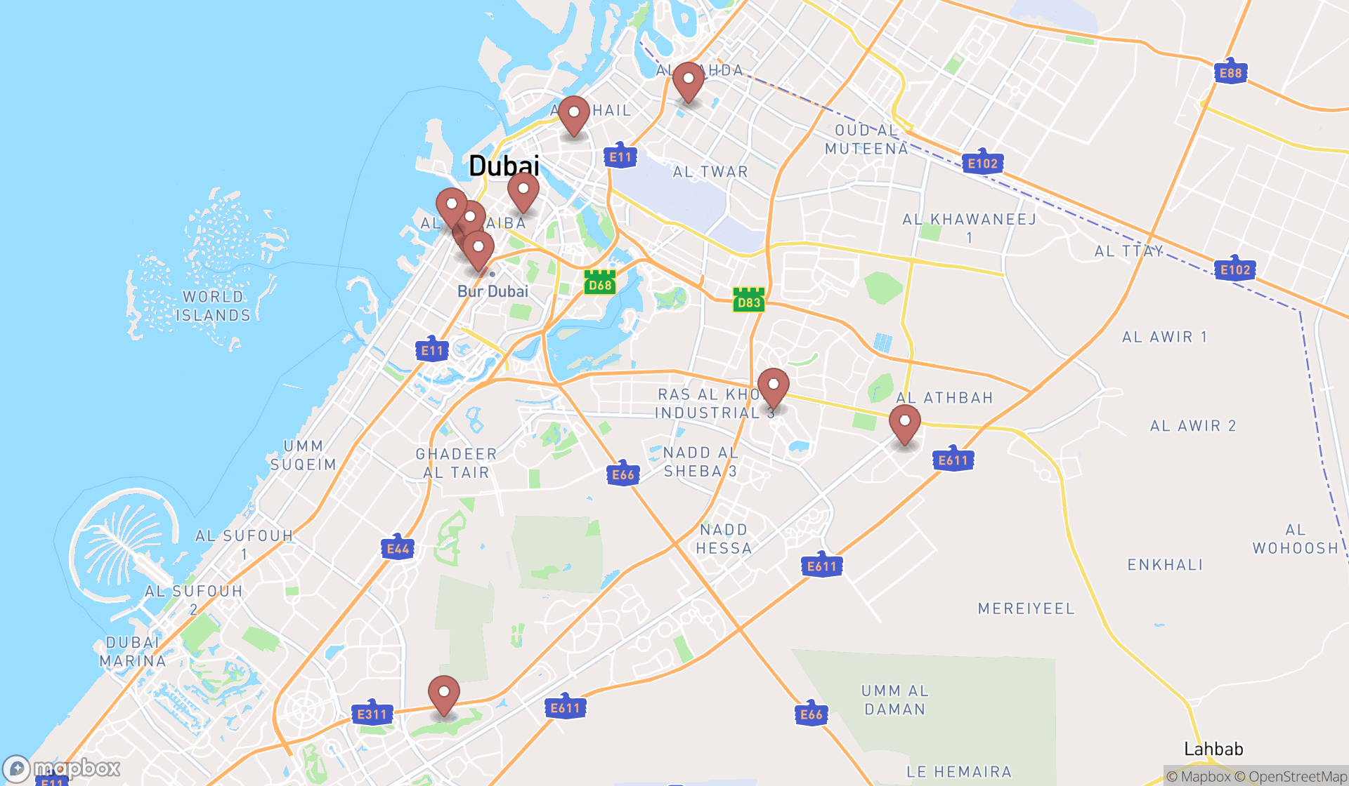 Map showing the ranked tree services in Dubai, Dubai