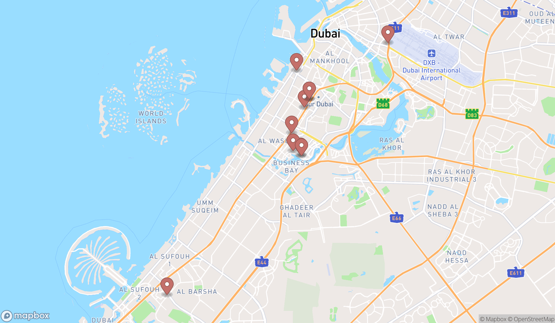Map showing the ranked trial attorneys in Dubai, Dubai