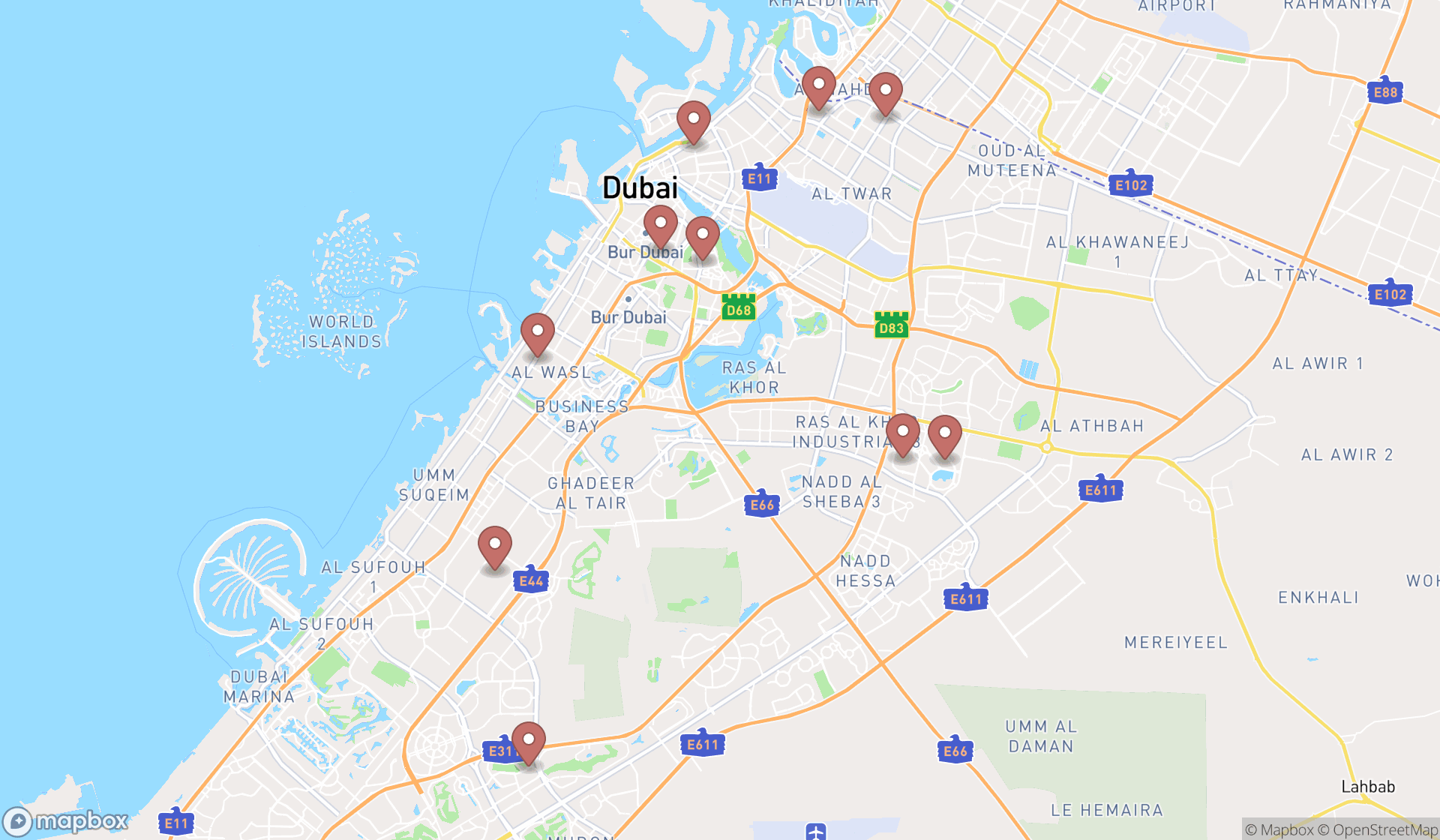 Map showing the ranked tropical fish stores in Dubai, Dubai