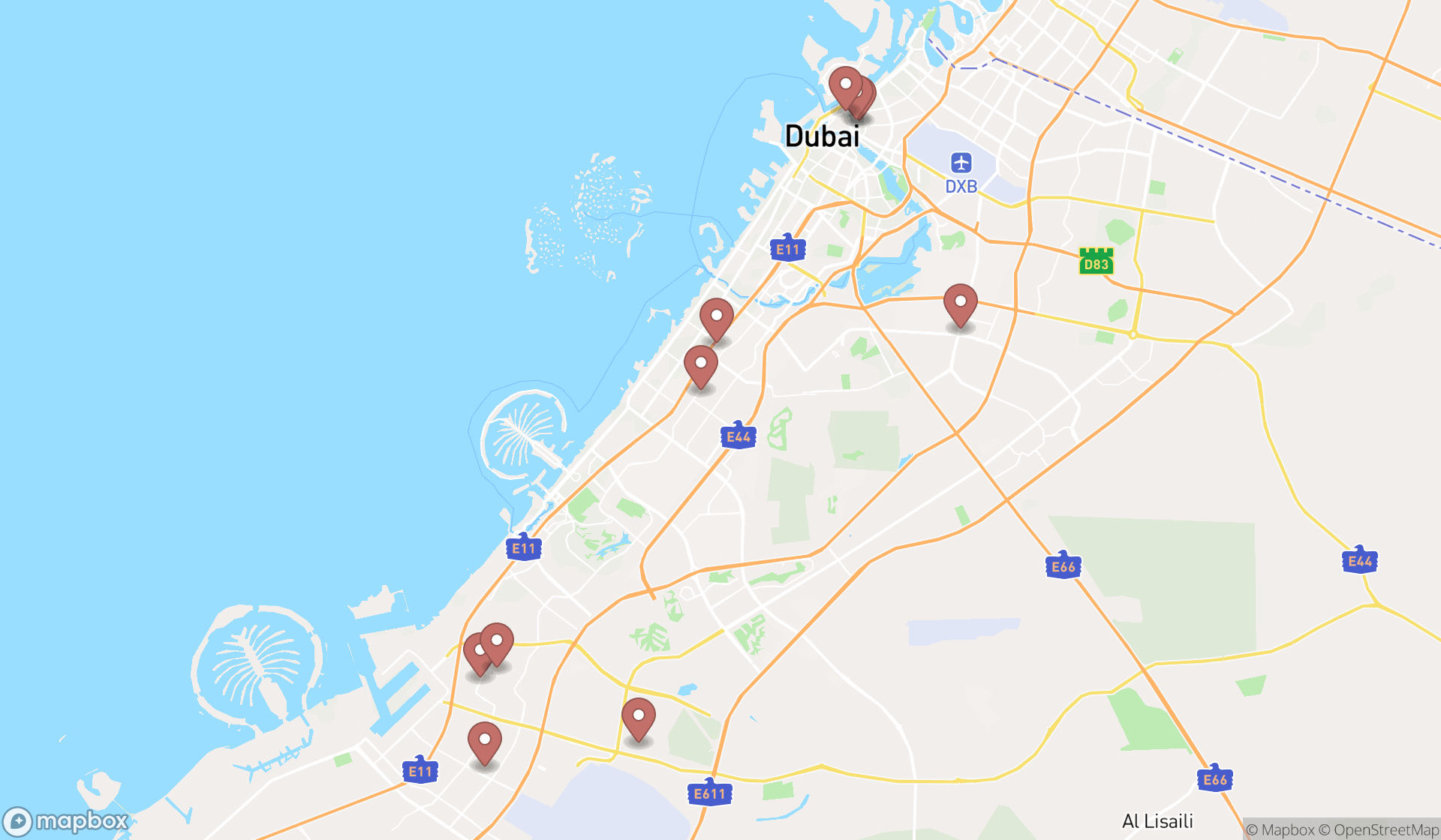Map showing the ranked truck accessories stores in Dubai, Dubai