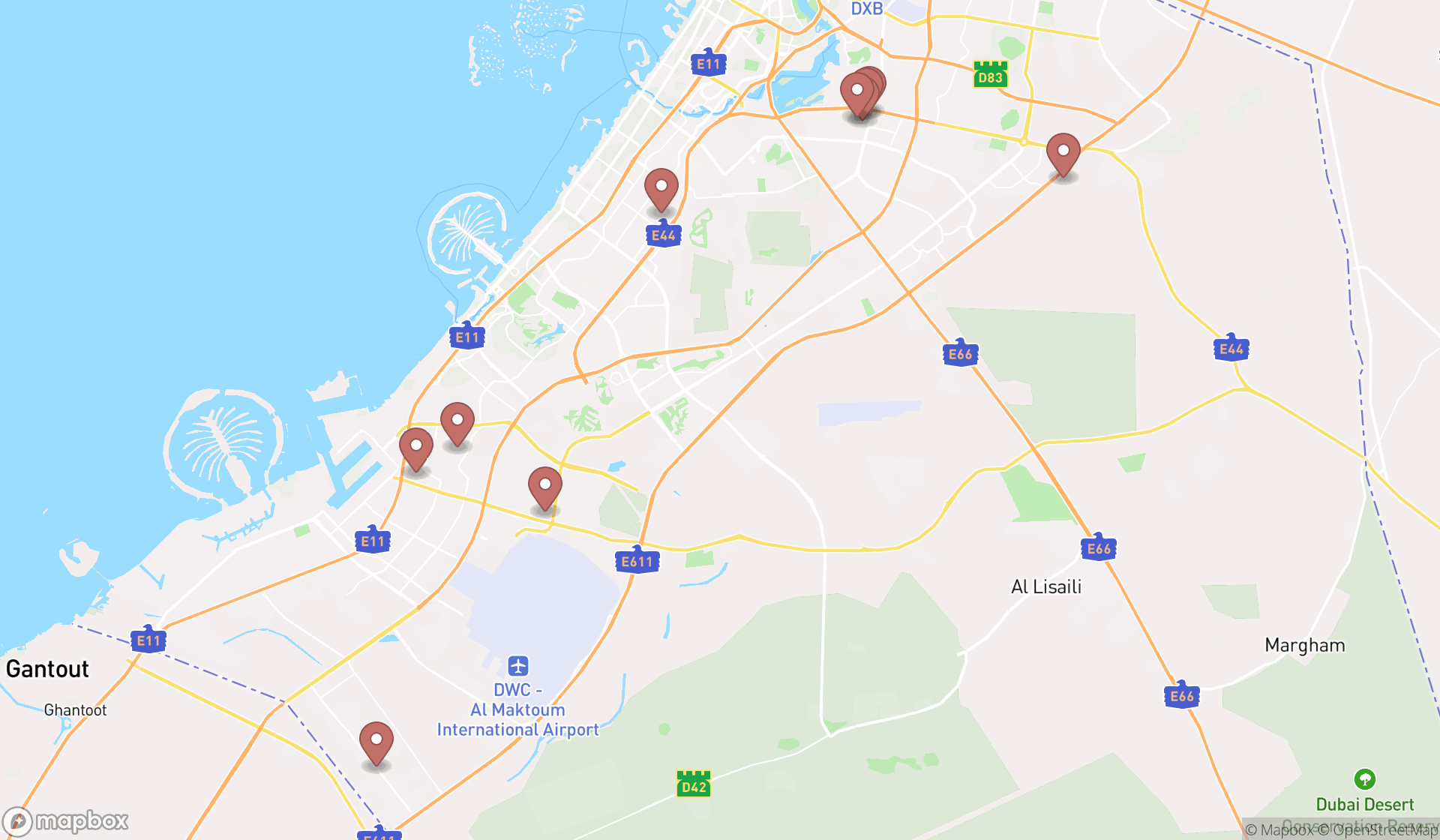 Map showing the ranked truck repair shops in Dubai, Dubai