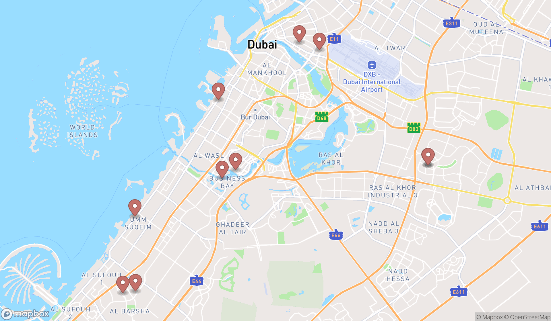 Map showing the ranked tunisian restaurants in Dubai, Dubai