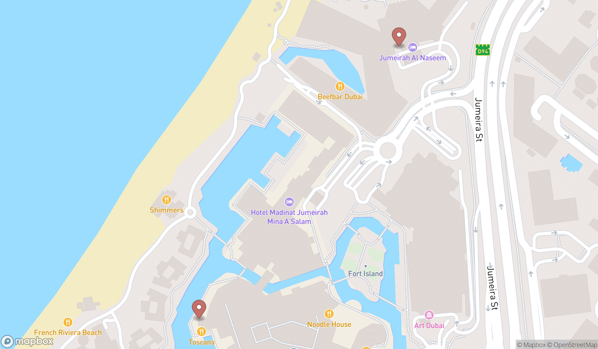 Map showing the ranked tuscan restaurants in Dubai, Dubai