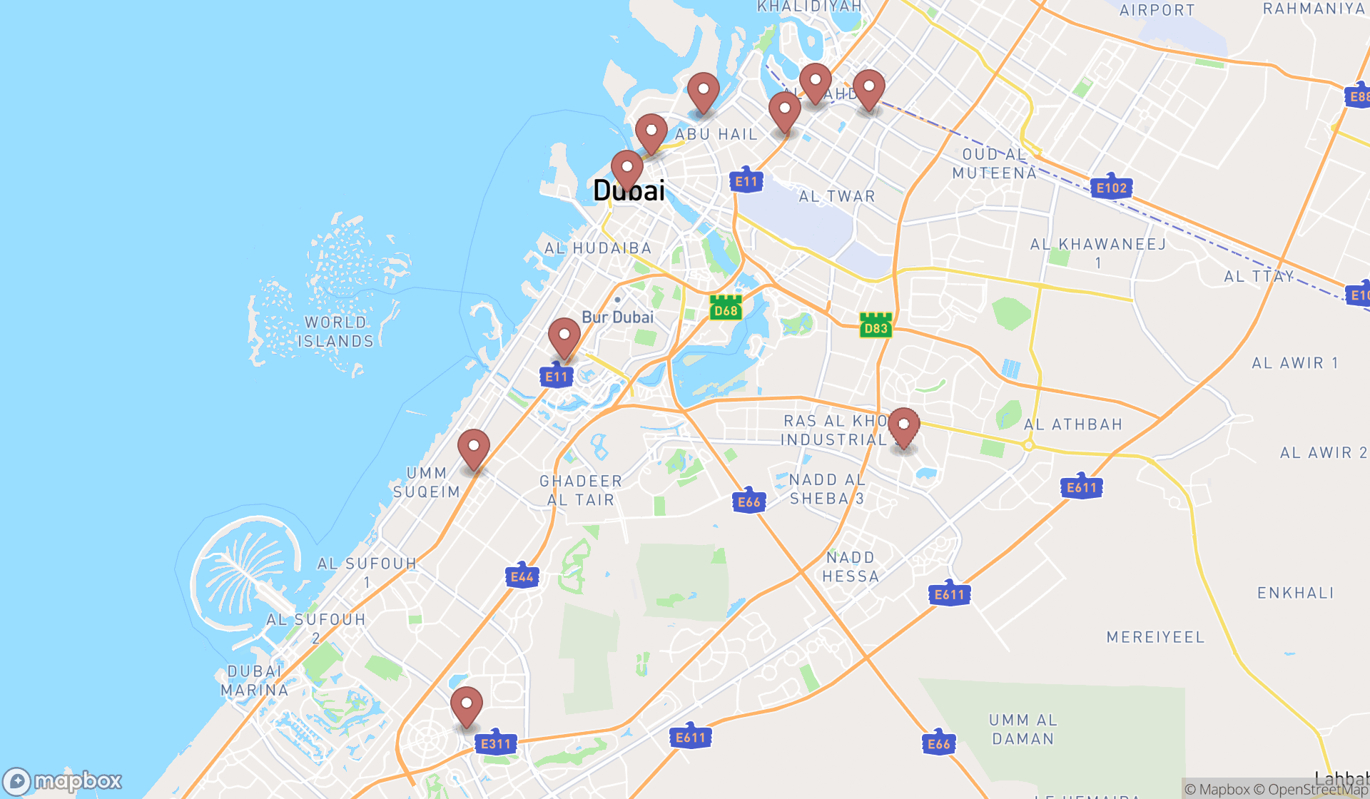 Map showing the ranked typing services in Dubai, Dubai