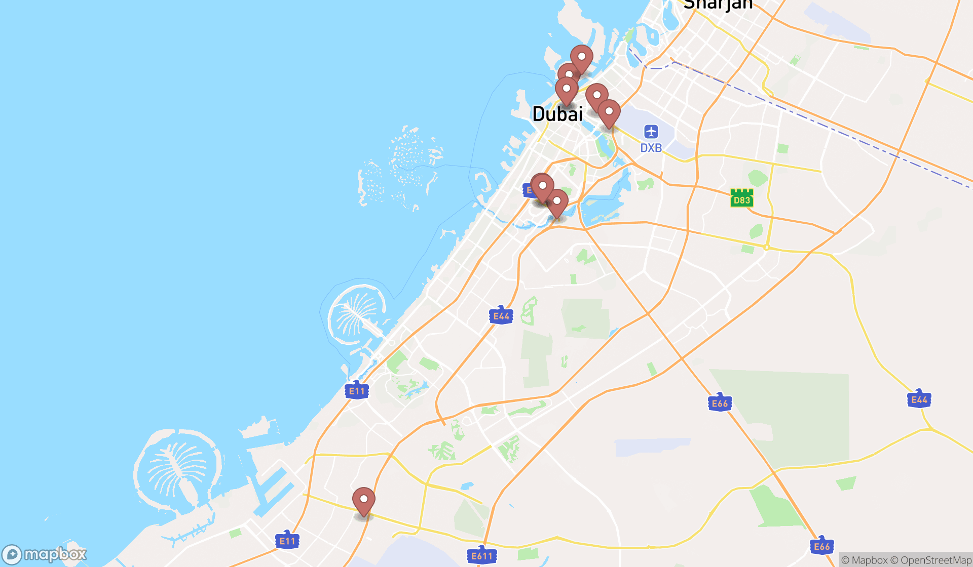 Map showing the ranked underwear stores in Dubai, Dubai