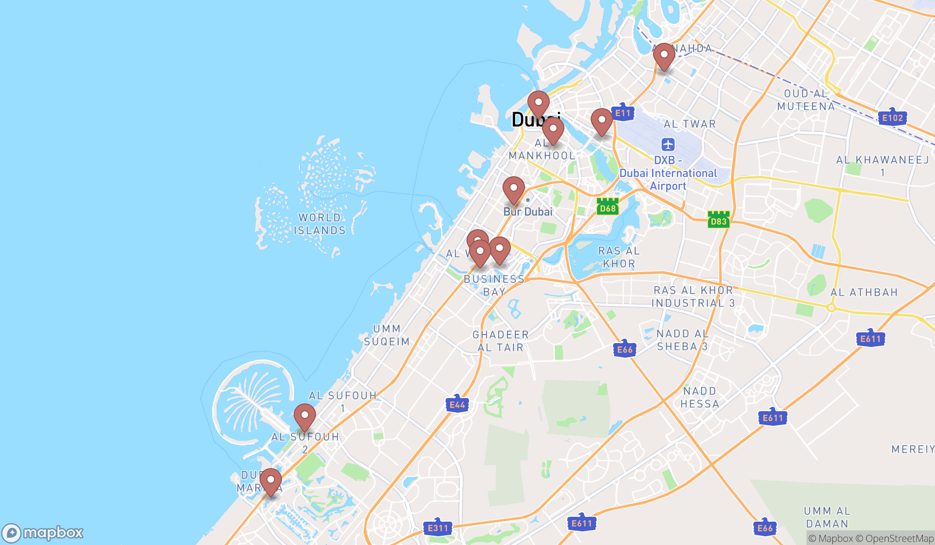 Map showing the ranked unemployment offices in Dubai, Dubai