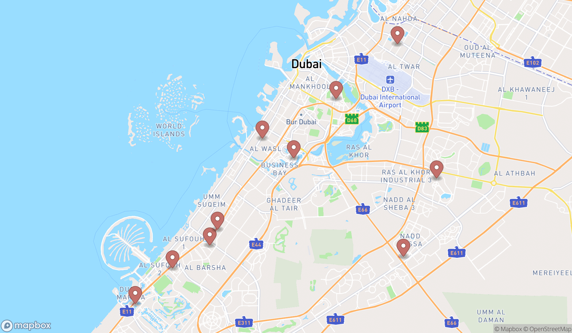 Map showing the ranked upholstery cleaning services in Dubai, Dubai