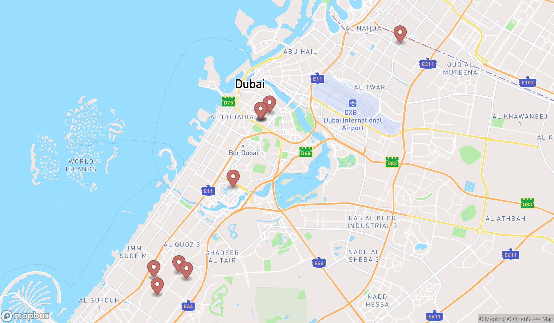 Map showing the ranked upholstery shops in Dubai, Dubai