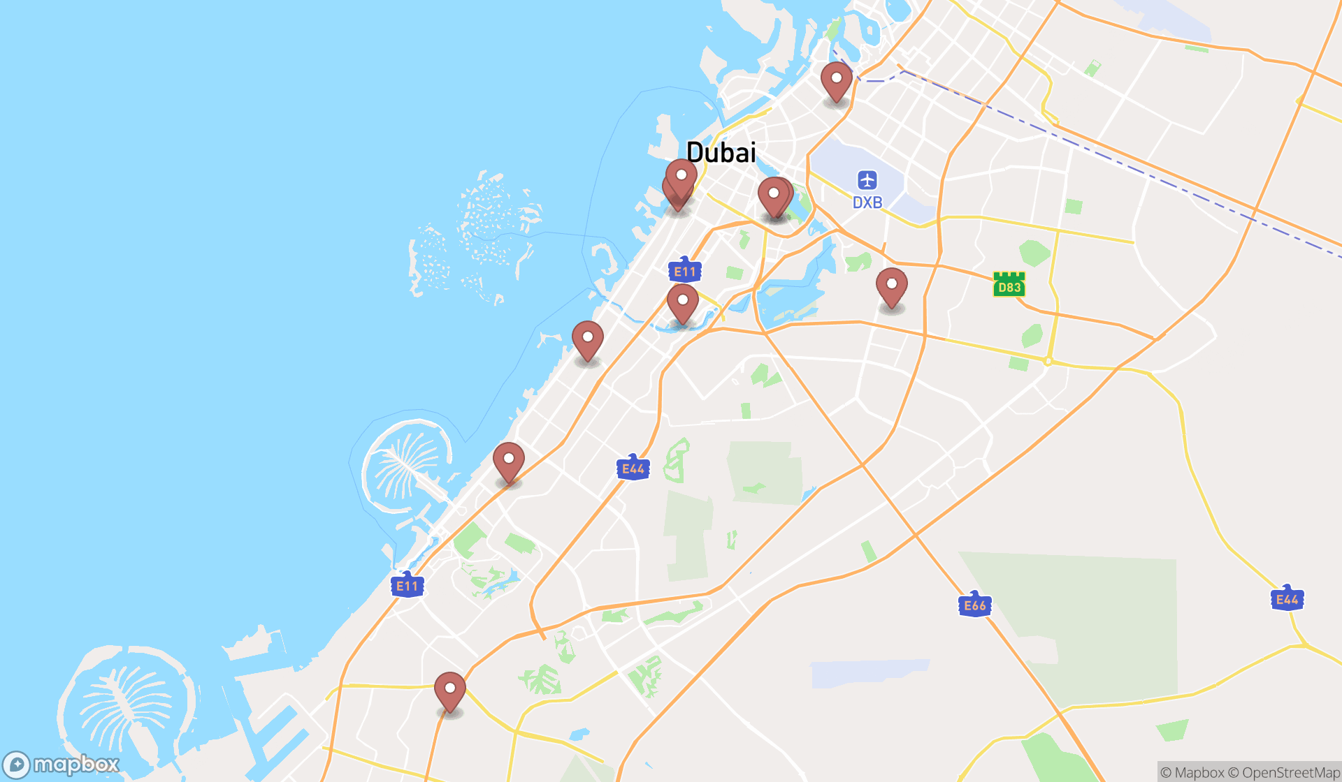 Map showing the ranked urology clinics in Dubai, Dubai