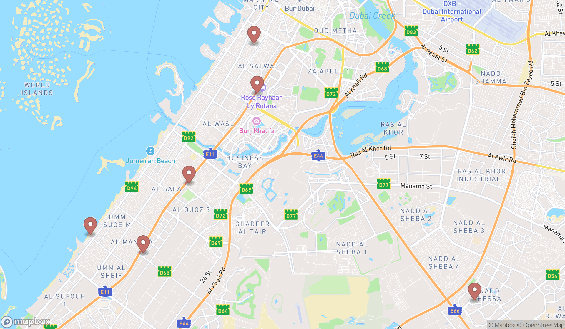 Map showing the ranked used book stores in Dubai, Dubai