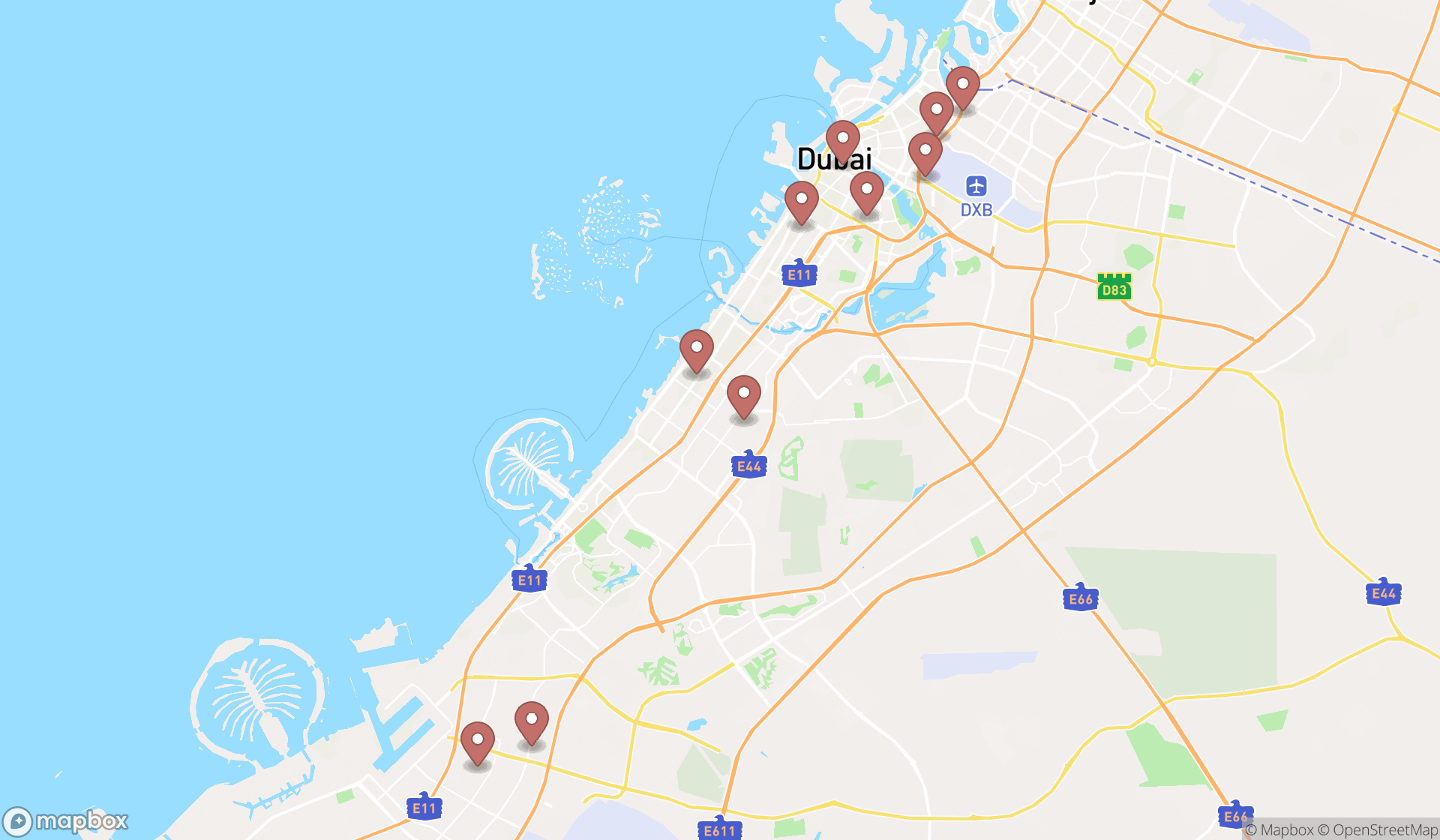Map showing the ranked used clothing stores in Dubai, Dubai