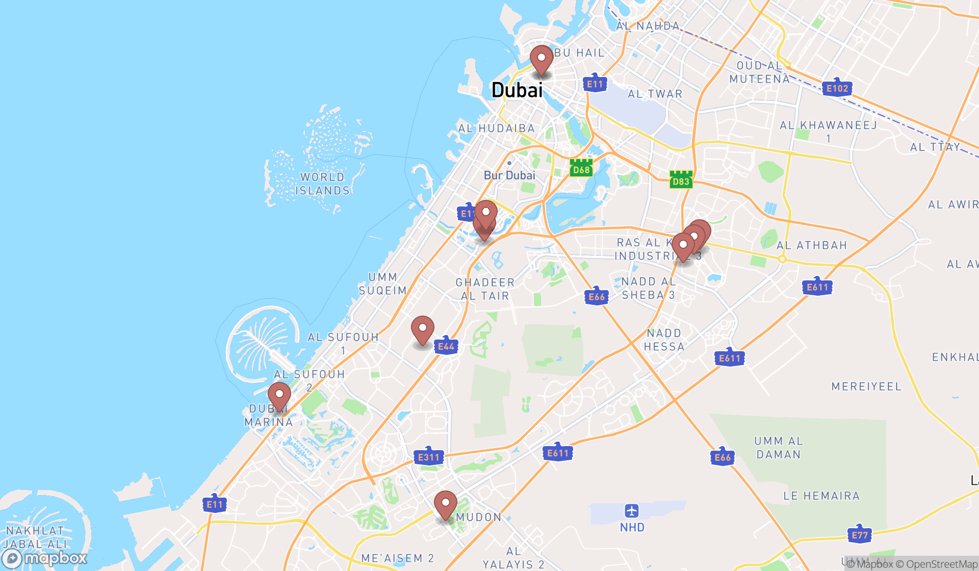 Map showing the ranked used furniture stores in Dubai, Dubai