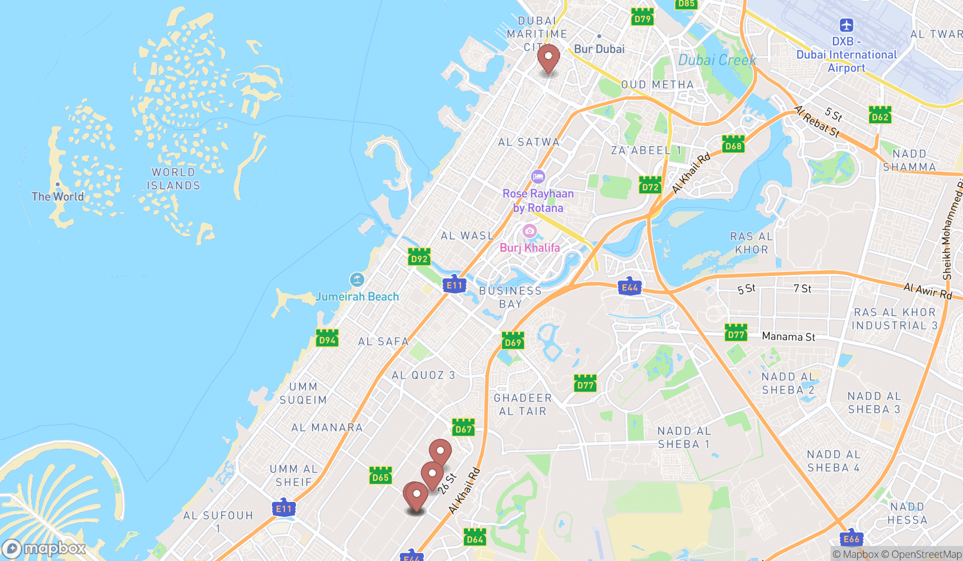 Map showing the ranked used musical instrument stores in Dubai, Dubai