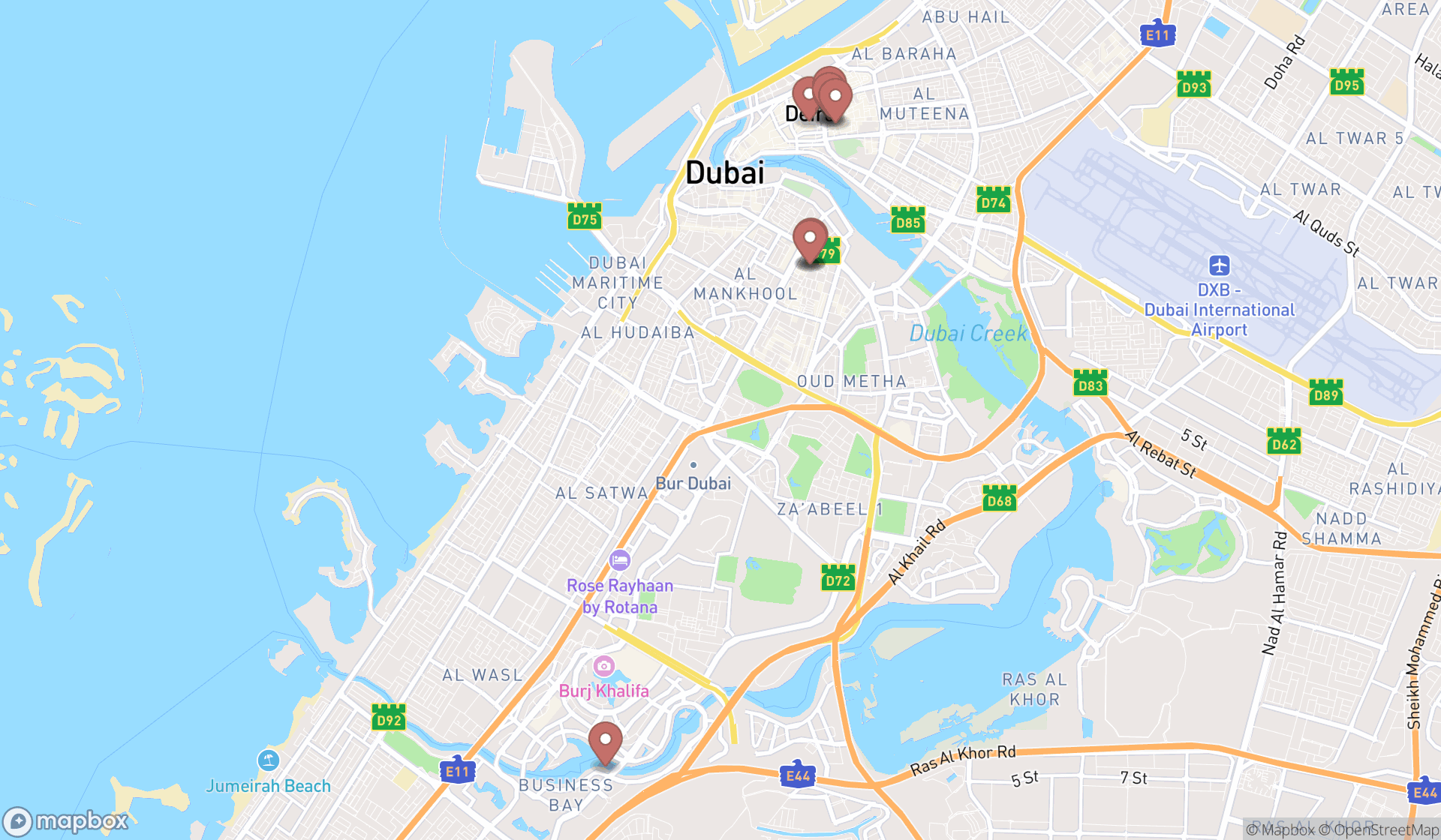 Map showing the ranked used office furniture stores in Dubai, Dubai