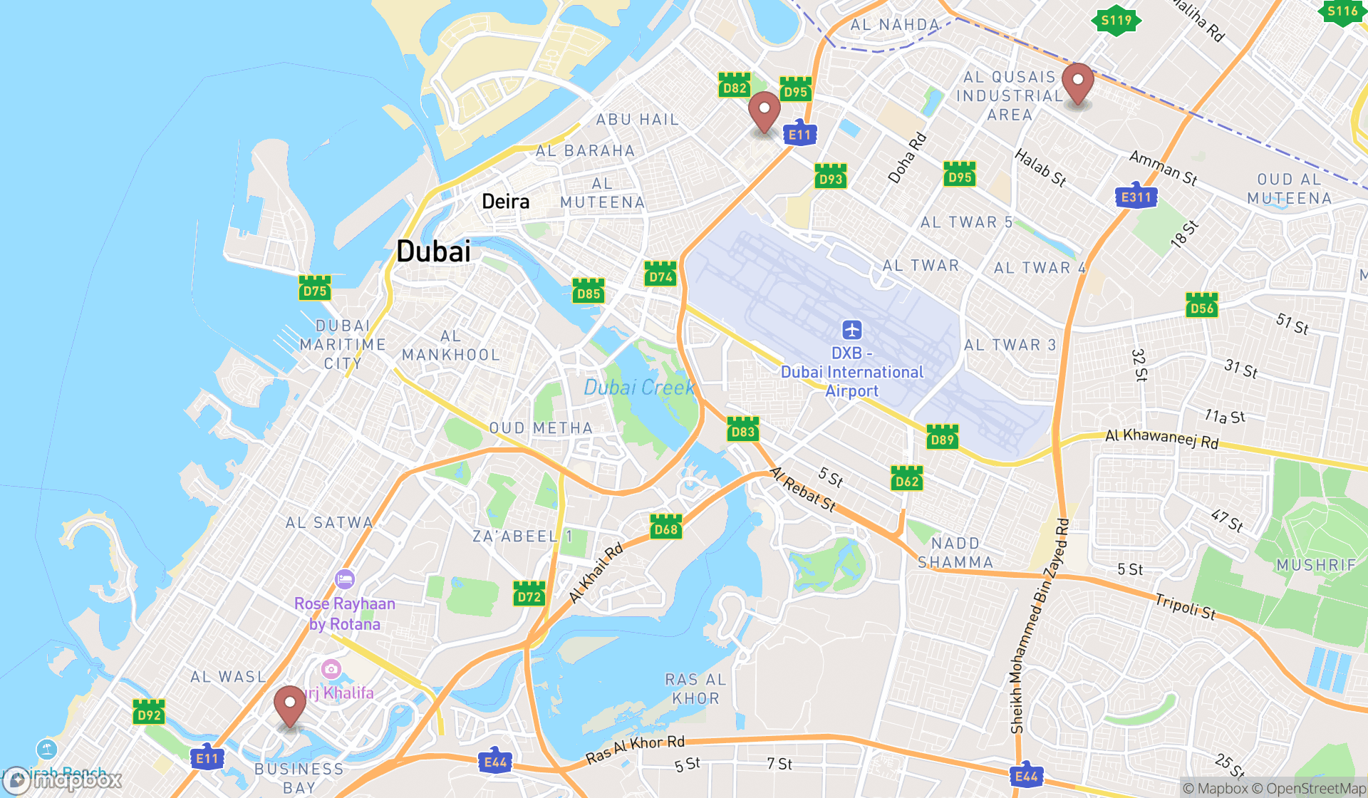 Map showing the ranked used store fixture suppliers in Dubai, Dubai