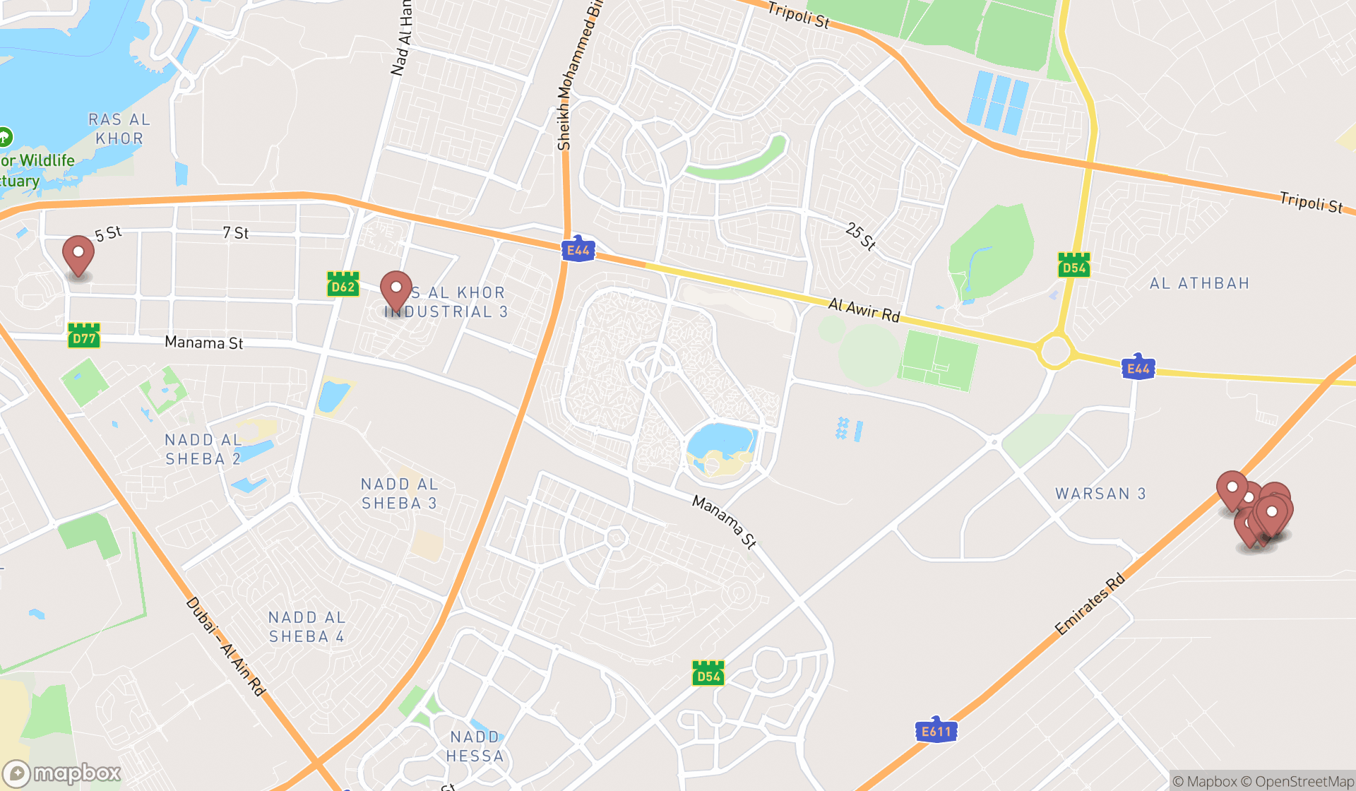 Map showing the ranked used truck dealers in Dubai, Dubai